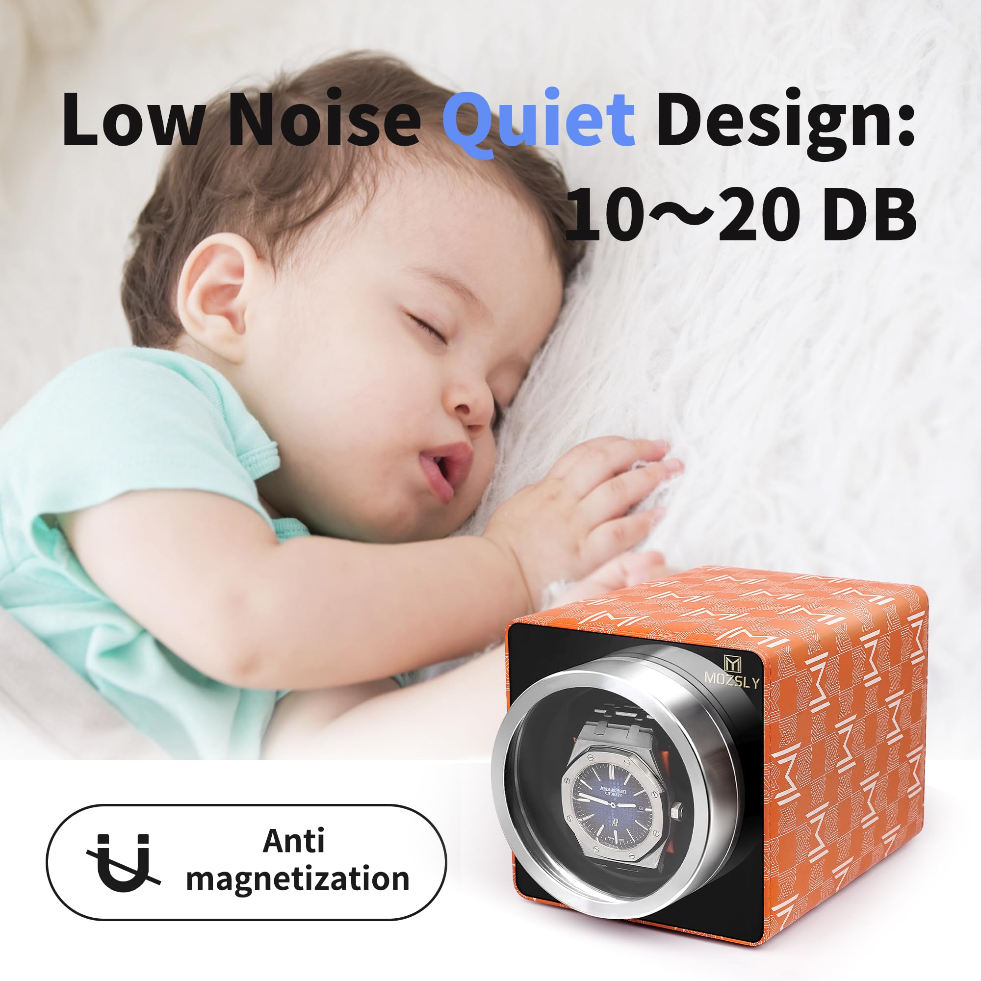 MOZSLY Single Watch Winder - Quiet Motor Automatic Watch Winder with 12 Rotation Modes & Genuine Leather Case - Perfect for Automatic Watch Storage & Display in Home, Office or Travel