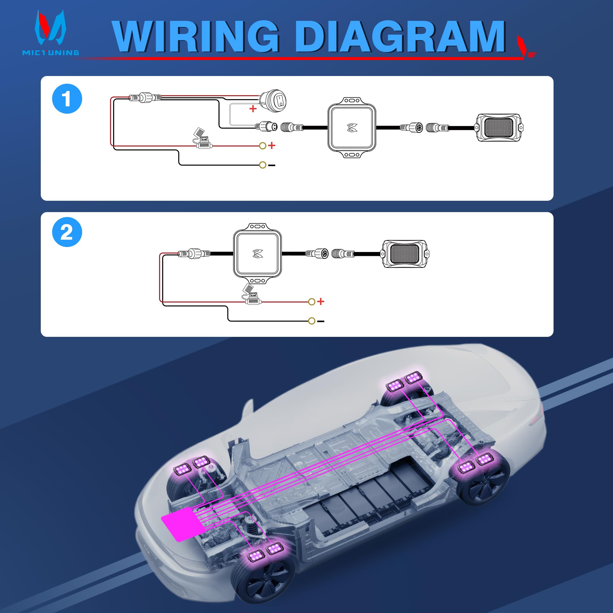 MICTUNING C2 Curved RGBW LED Rock Lights - 8 Pods Underglow Multicolor Neon Lights with Wiring Switch Kit & Bluetooth APP Control for Off-Road Trucks, Jeeps, ATVs - Perfect for Night Driving, Car Shows, and Off-Road Adventures