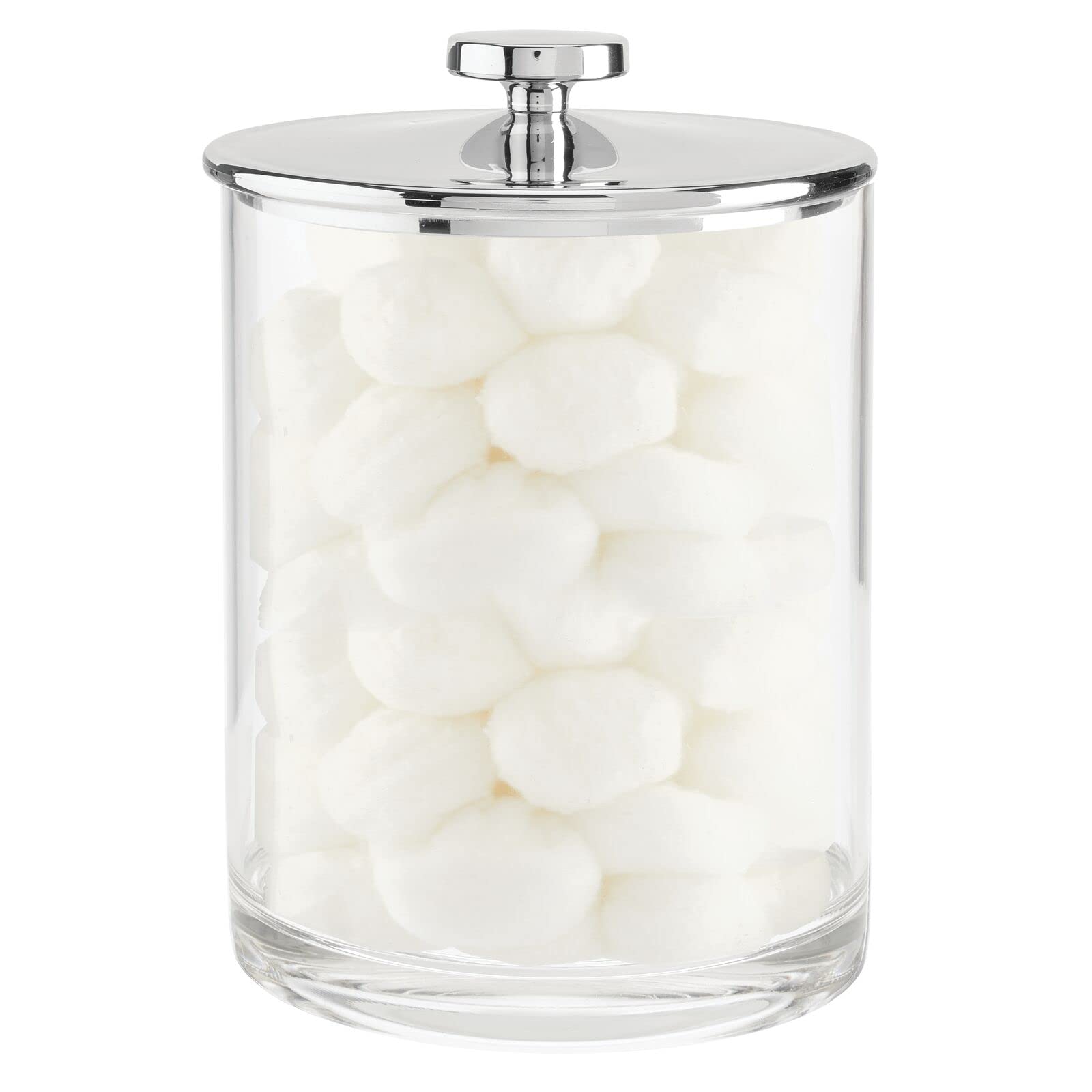 mDesign Large Modern Apothecary Storage Organizer Canister Jars - Plastic Bathroom Containers for Vanity, Counter & Makeup Table Organization - Lumiere Collection in Clear/Chrome - Perfect for Cosmetics, Cotton Balls, Q-Tips & Bathroom Essentials Storage