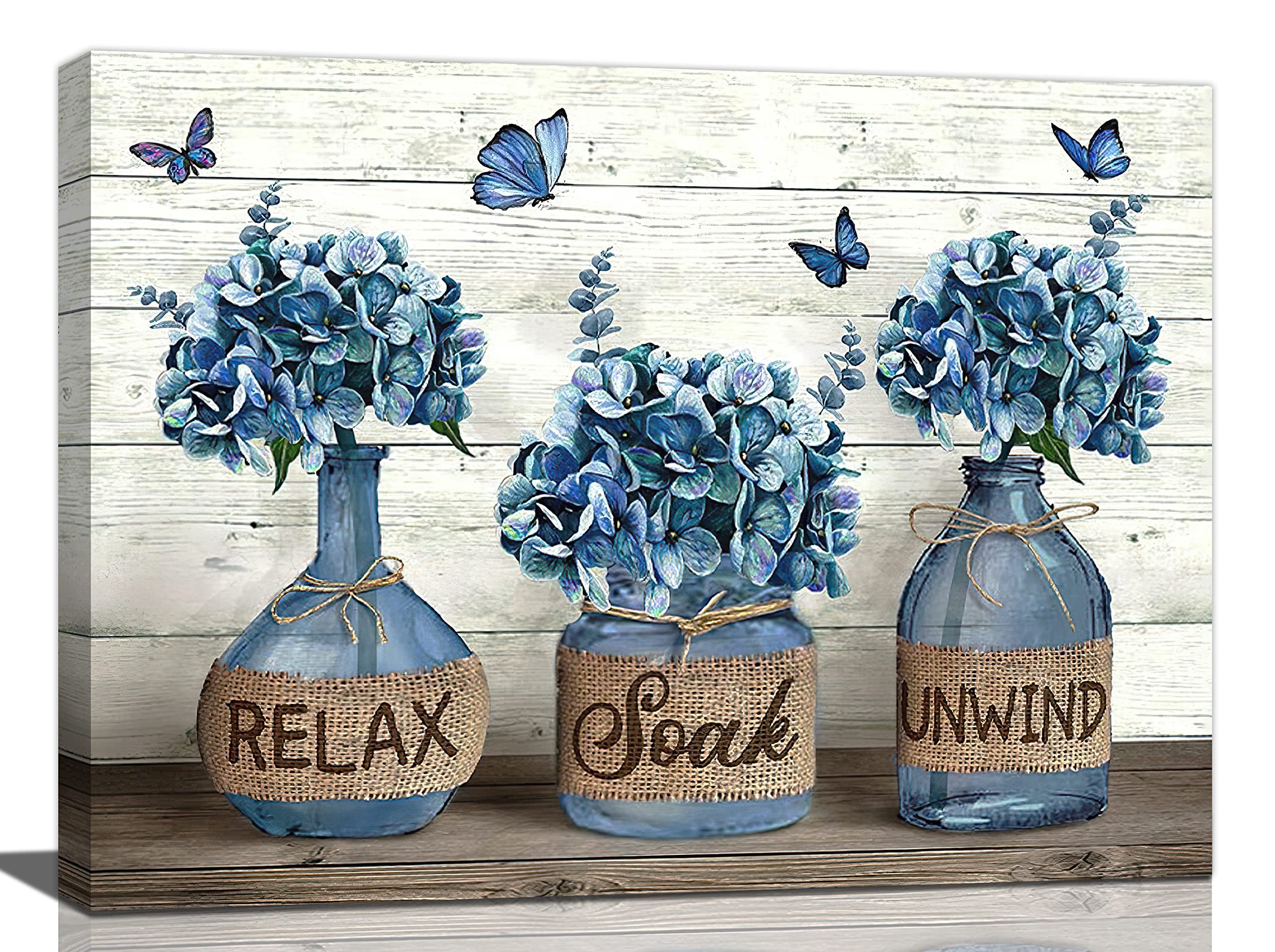 Farmhouse Bathroom Wall Art - Blue Hydrangea Canvas Prints 12