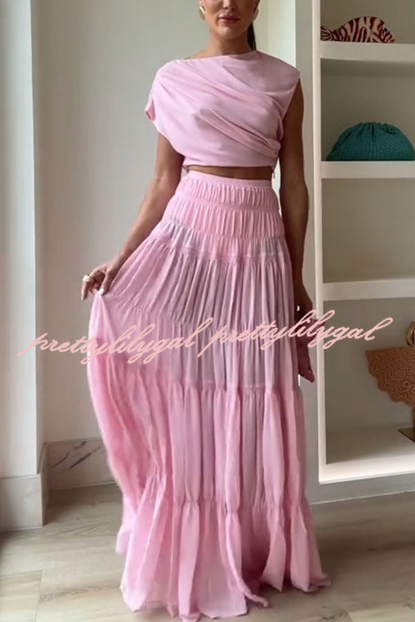 Elegant Chiffon Elastic Waist A-Line Maxi Skirt for Women - Flowy Summer Beach Dress, Boho Party Outfit & Casual Daywear