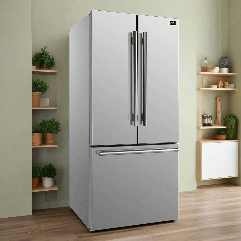FORNO 31 Inch 17.5 cu ft Stainless Steel French Door Refrigerator with Ice Maker - Energy Efficient, Spacious Freezer & Adjustable Shelves - Perfect for Modern Kitchens & Large Families (Model: FFFFD1974 31SB)
