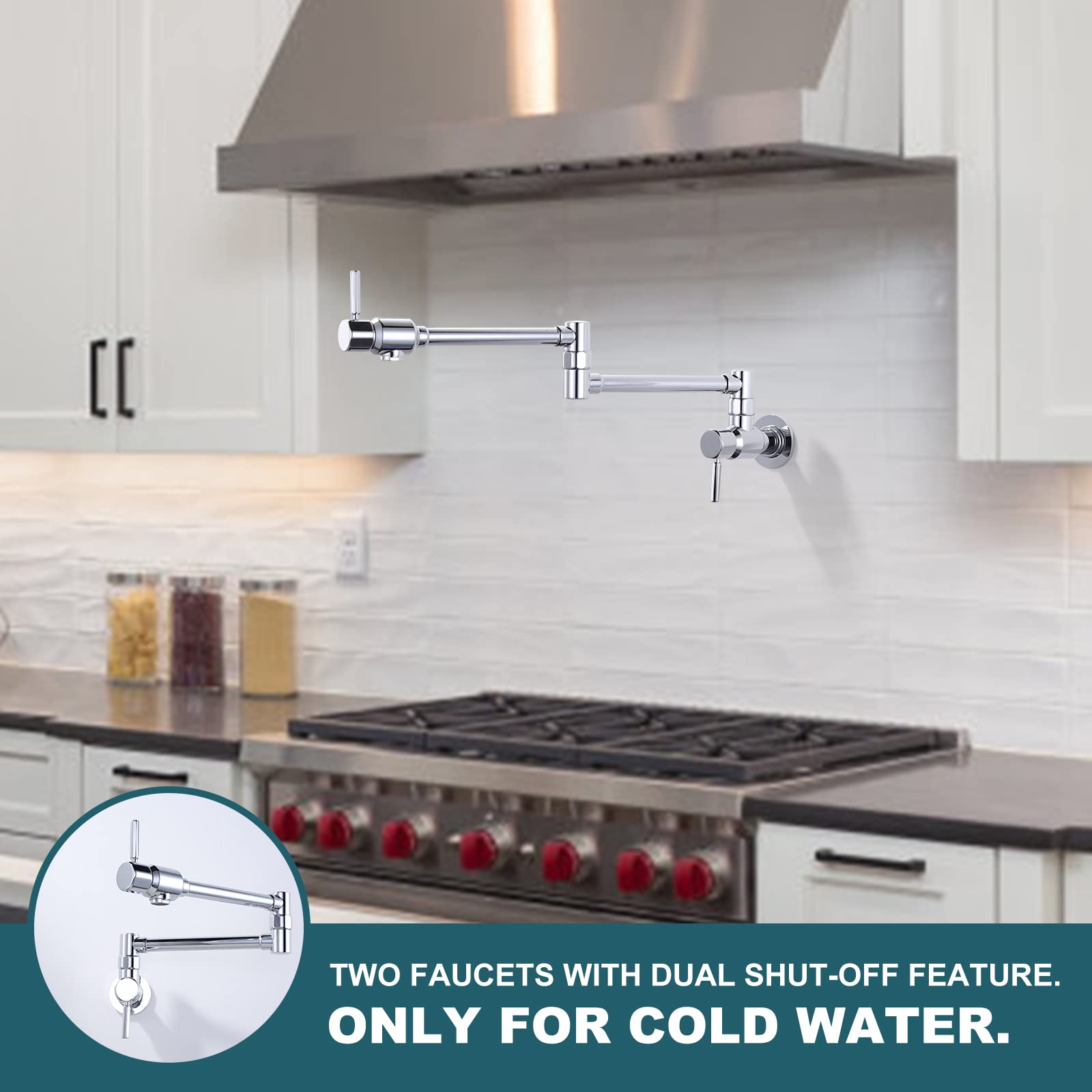 ALEASHA Solid Brass Wall Mount Pot Filler Faucet in Chrome - Heavy Duty Folding Kitchen Faucet for Instant Pot Filling (Perfect for Stove, Cooktop & Soup Making)