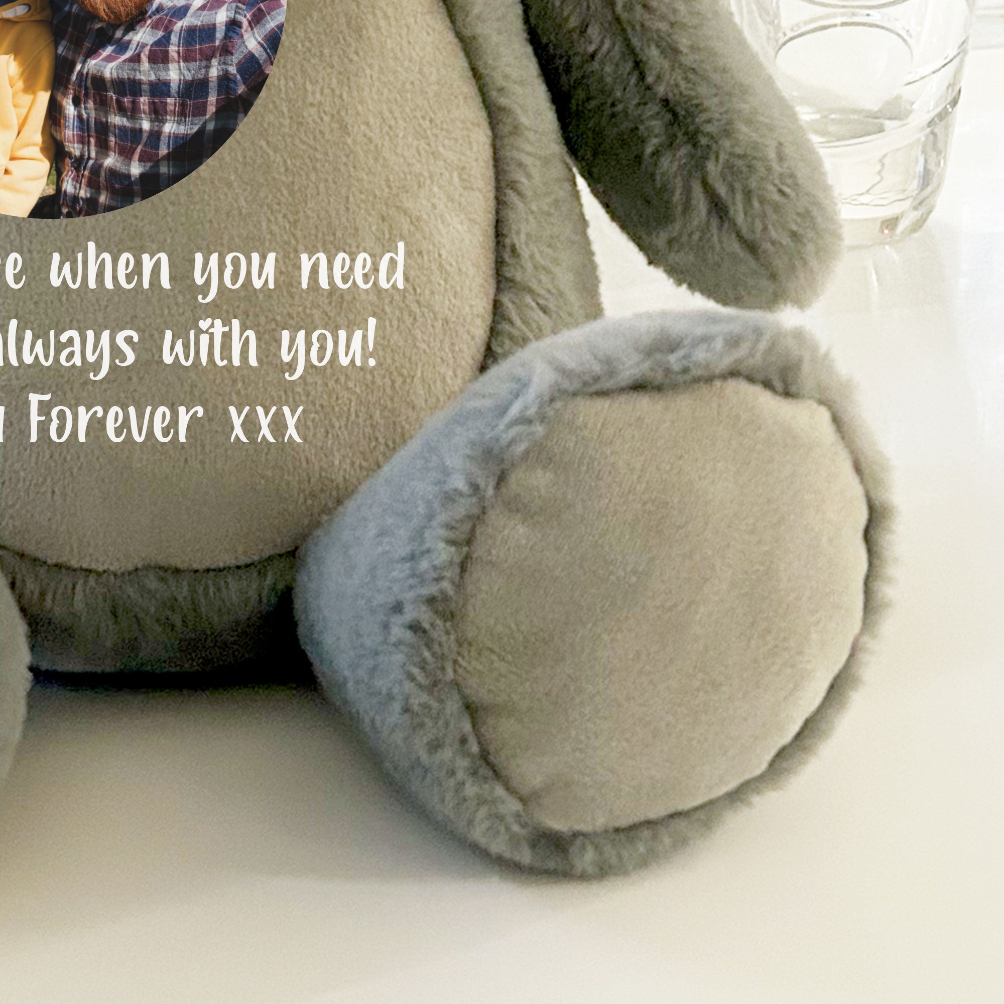 Personalized Photo Memory Keepsake Bear - Grey Plush Stuffed Animal for Baby Shower, Birthday Gift & Nursery Decor