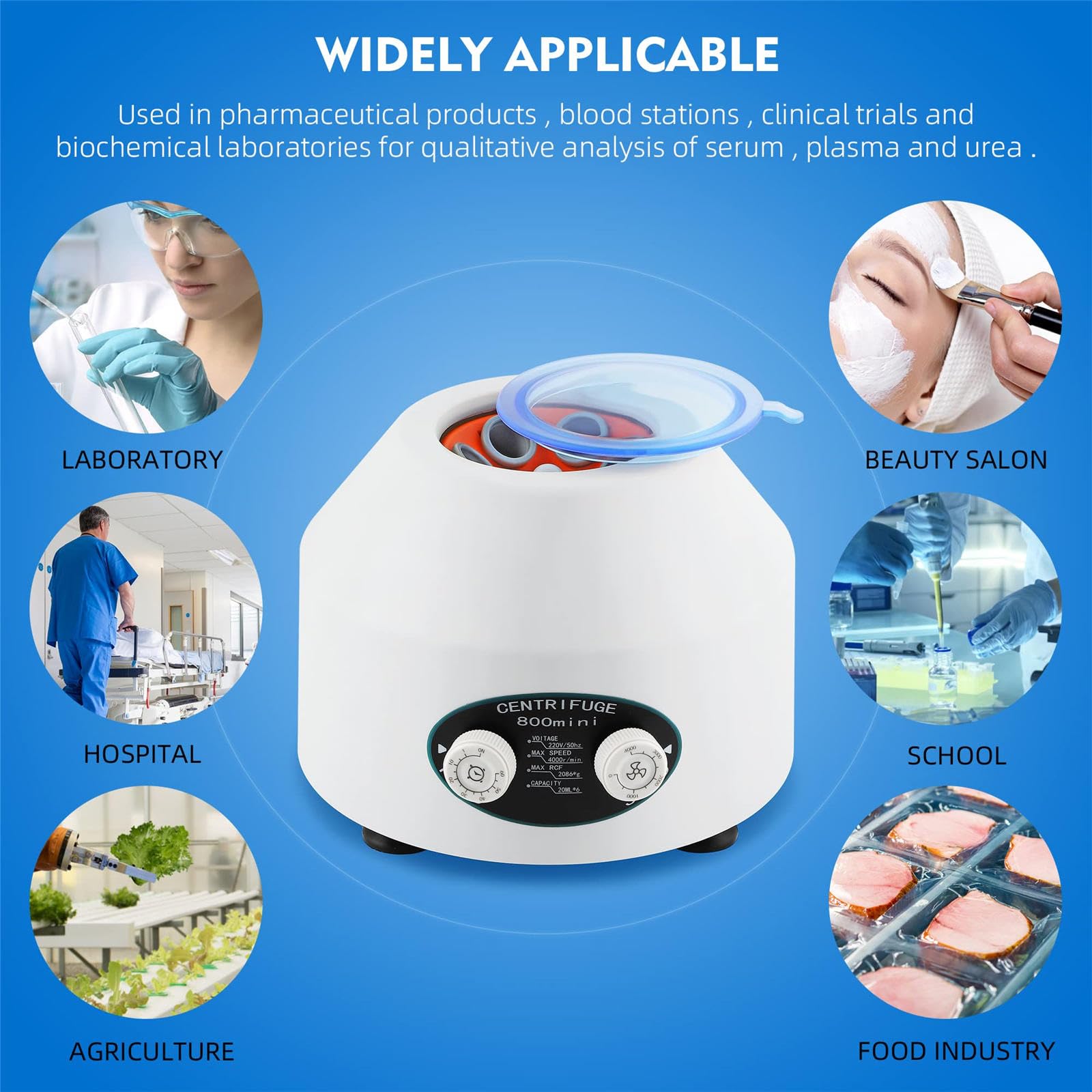 Professional Lab Benchtop Centrifuge Machine - 0-4000RPM Adjustable Speed & 0-60min Timer for Plasma, Blood Separation | Ideal for Medical Laboratories, Research & Clinical Diagnostics
