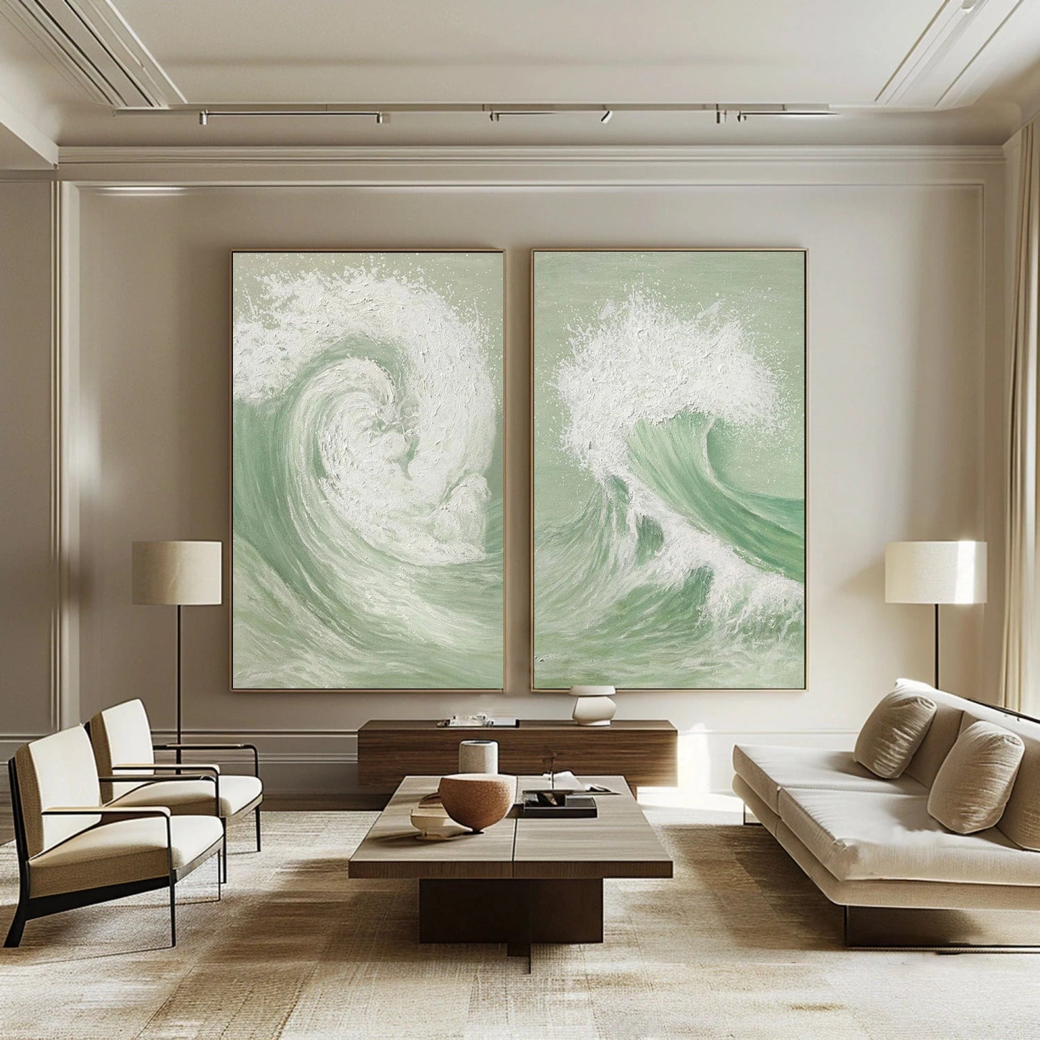 Ocean and Sky Painting Set of 2 - Modern Coastal Wall Art for Living Room & Bedroom Decor - Handmade Canvas Prints for Beach House & Home Office