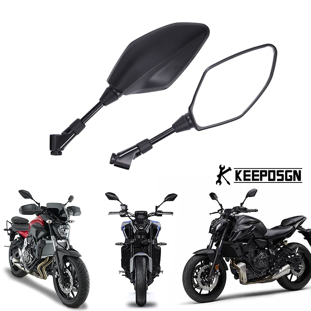 Universal 8MM 10MM Motorcycle Handlebar Rear View Mirrors - Compatible with Yamaha MT07 MT09 MT10 FZ6 FZ7 FZ10 Tracer - Durable Adjustable Safety Mirrors for Street Bikes & Cruisers - Perfect for Commuting, Touring & Highway Riding