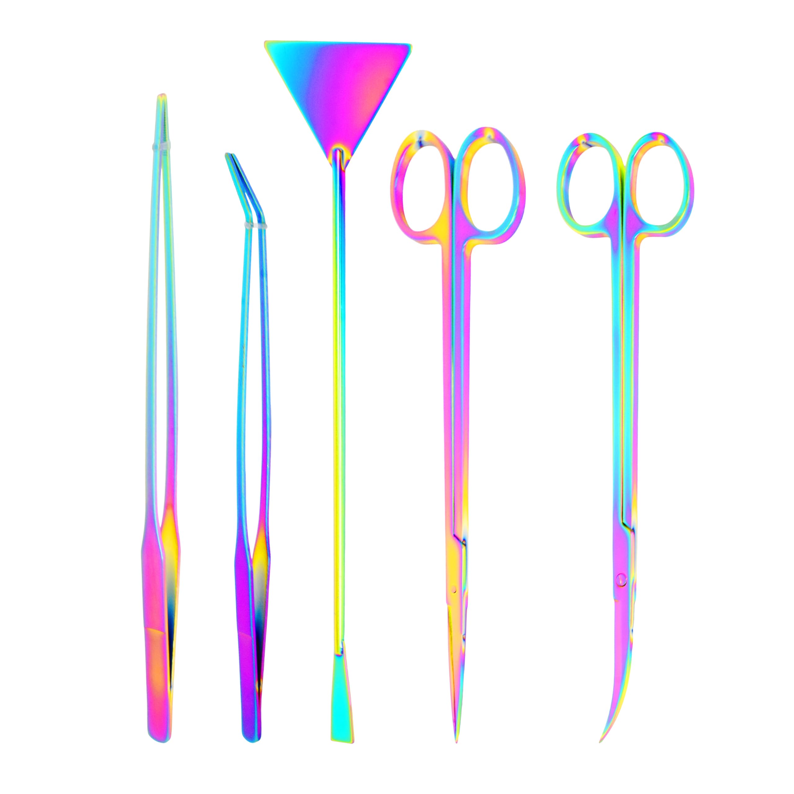 Rainbow Stainless Steel Aquascape Tools Kit - Aquarium Tweezers & Scissors for Plants & Fish Tank - Terrarium & Aquascaping Use