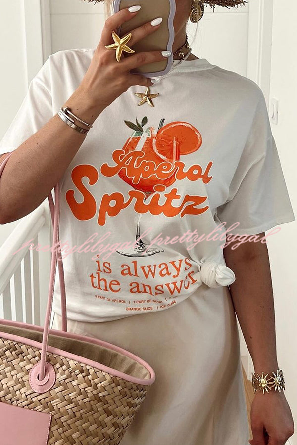 Summer Drink Printed Round Neck Short Sleeve Loose Fit T-Shirt for Women - Casual Comfortable Cotton Tee for Beach, Vacation, and Everyday Wear