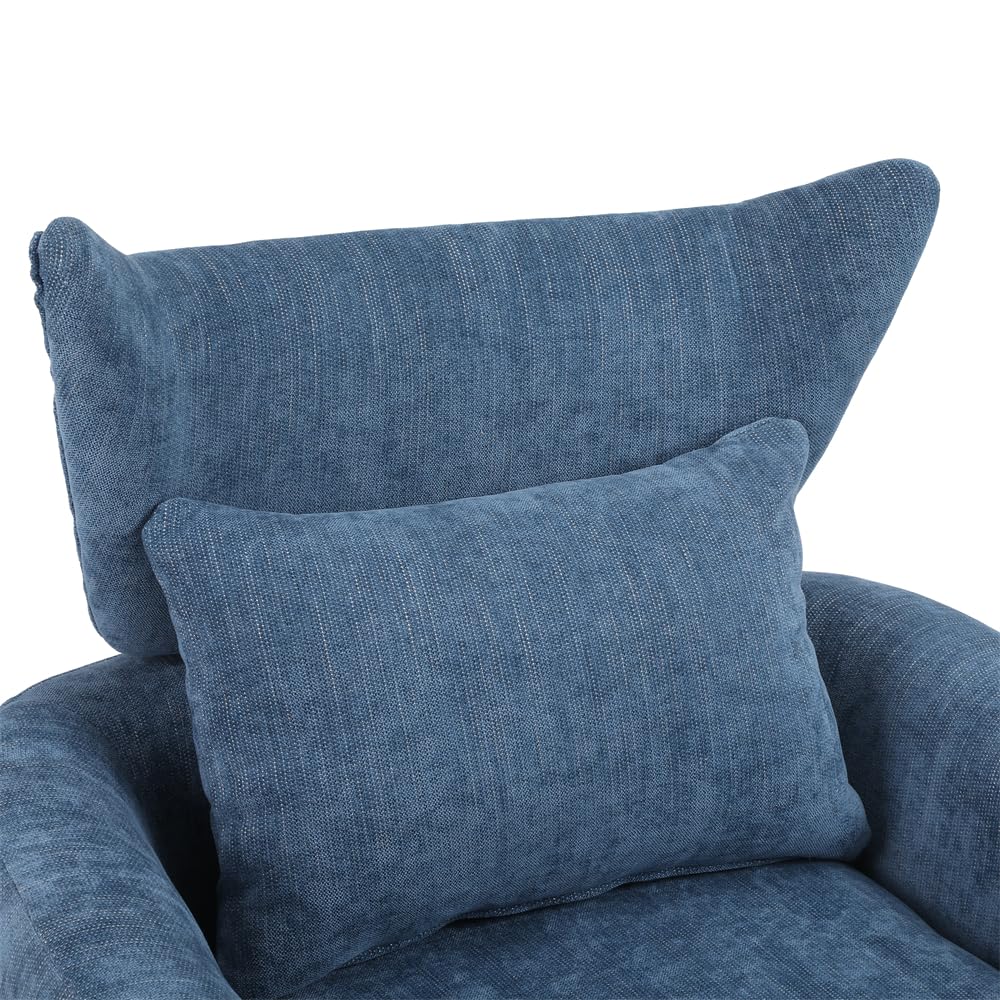 Modern Swivel Accent Chair with Pillow & Cushion - Ergonomic Linen Lounge Chair with Headrest & Curved Armrests - Comfortable Living Room & Bedroom Seating for Relaxing, Reading & Entertaining (Blue)