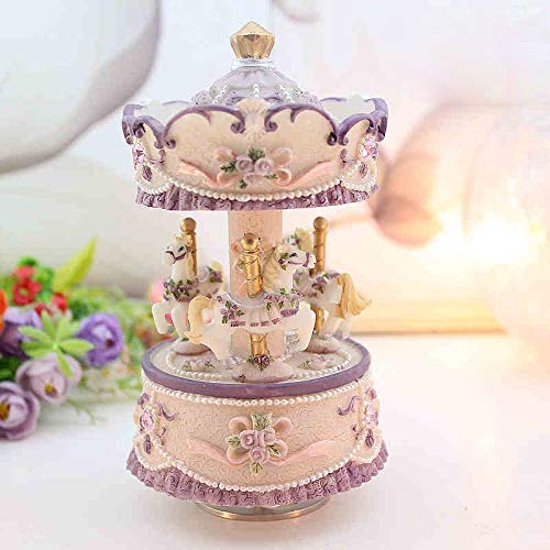 Mini Carousel Music Box - Elegant Birthday Gift for Girls, Women | Handmade Wooden Musical Jewelry Box for Home, Bedroom, Nursery Decor | Perfect for Christmas, Wedding, Baby Shower Gifts