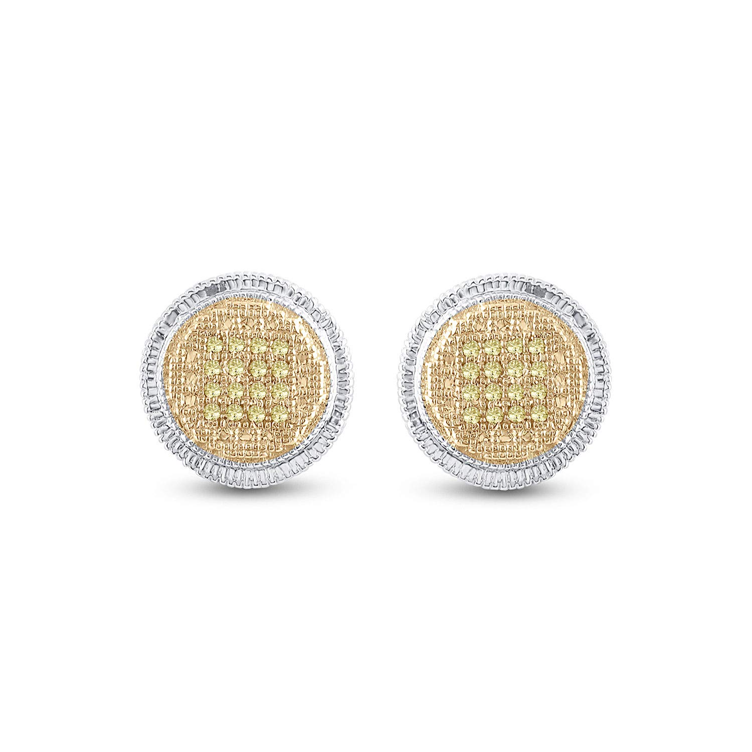 14K Sterling Silver Round Yellow Enhanced Diamond Stud Earrings 1/10 CTTW - Perfect for Weddings, Parties & Everyday Elegance