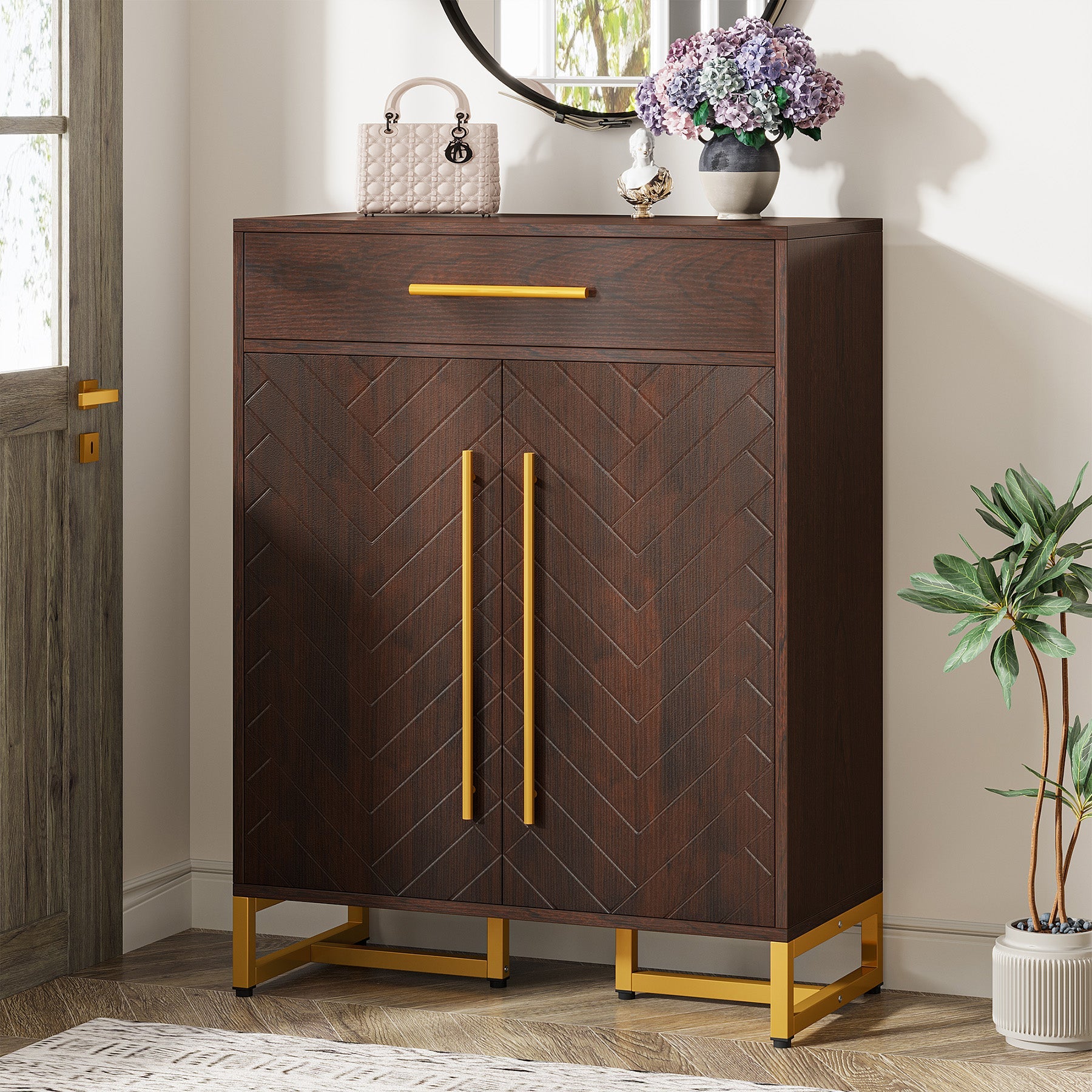 20 Pair Shoe Storage Cabinet with Drawer & Adjustable Shelves - Space Saving Shoe Organizer for Closet, Entryway, Bedroom, and Mudroom Organization