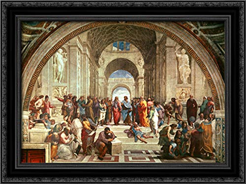 Raphael's The School of Athens 24x18 Inch Black Ornate Wood Framed Canvas Art Print - Perfect for Home Office, Library Decor & Renaissance Art Lovers