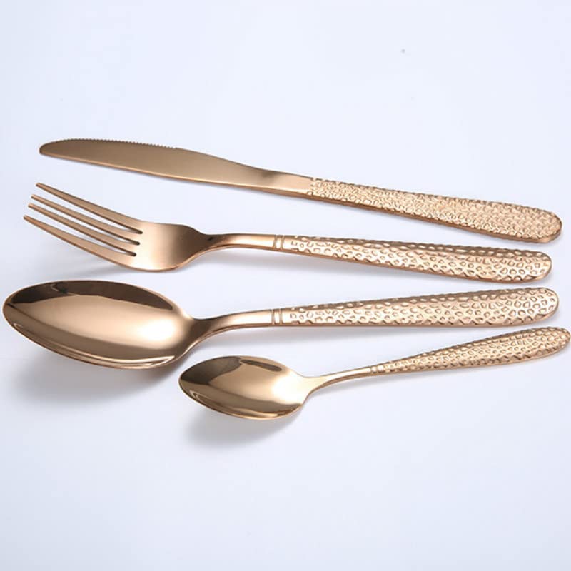 24-Piece Rose Gold Silverware Flatware Cutlery Set - Elegant Stainless Steel Dinnerware with Forks, Knives & Spoons for Wedding, Party & Home Dining (Plastic Handle, Dishwasher Safe)