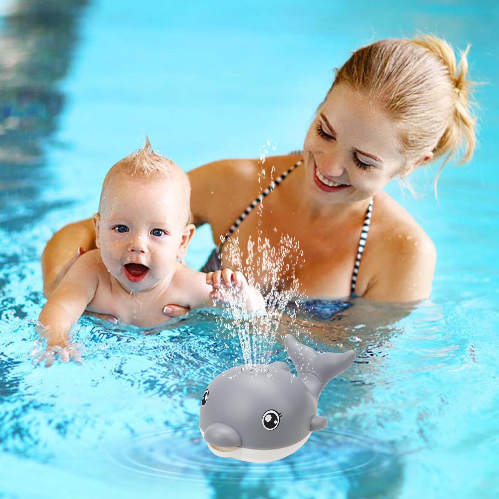 Rechargeable Light Up Dolphin Bath Toys for Babies & Toddlers 6-18 Months - Musical Sprinkler Bathtub Toys for Boys & Girls 1-4 Years - Perfect Easter Basket Stuffers & Sensory Play for Infants (Grey)