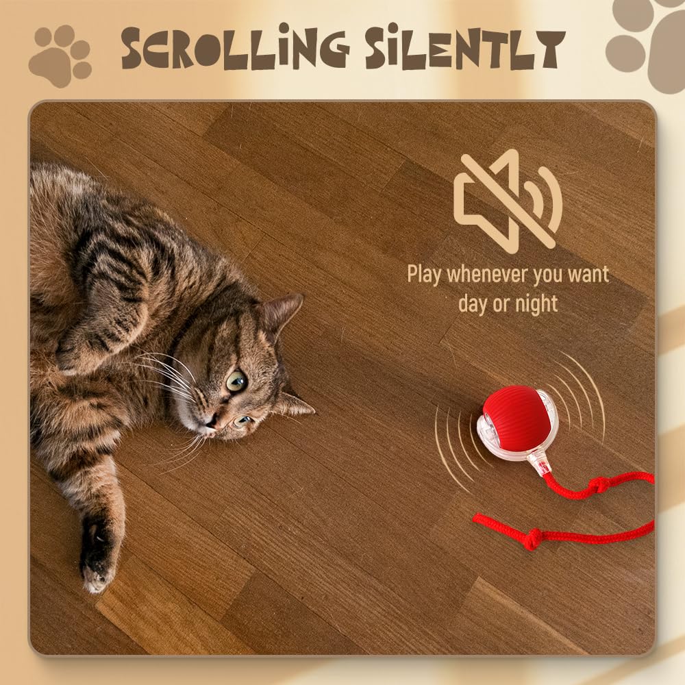 2024 Upgraded Interactive Rolling Ball Toy for Dogs & Cats - Automatic Self-Moving 360° Electric Pet Ball - Red - Perfect for Indoor Play, Exercise & Mental Stimulation