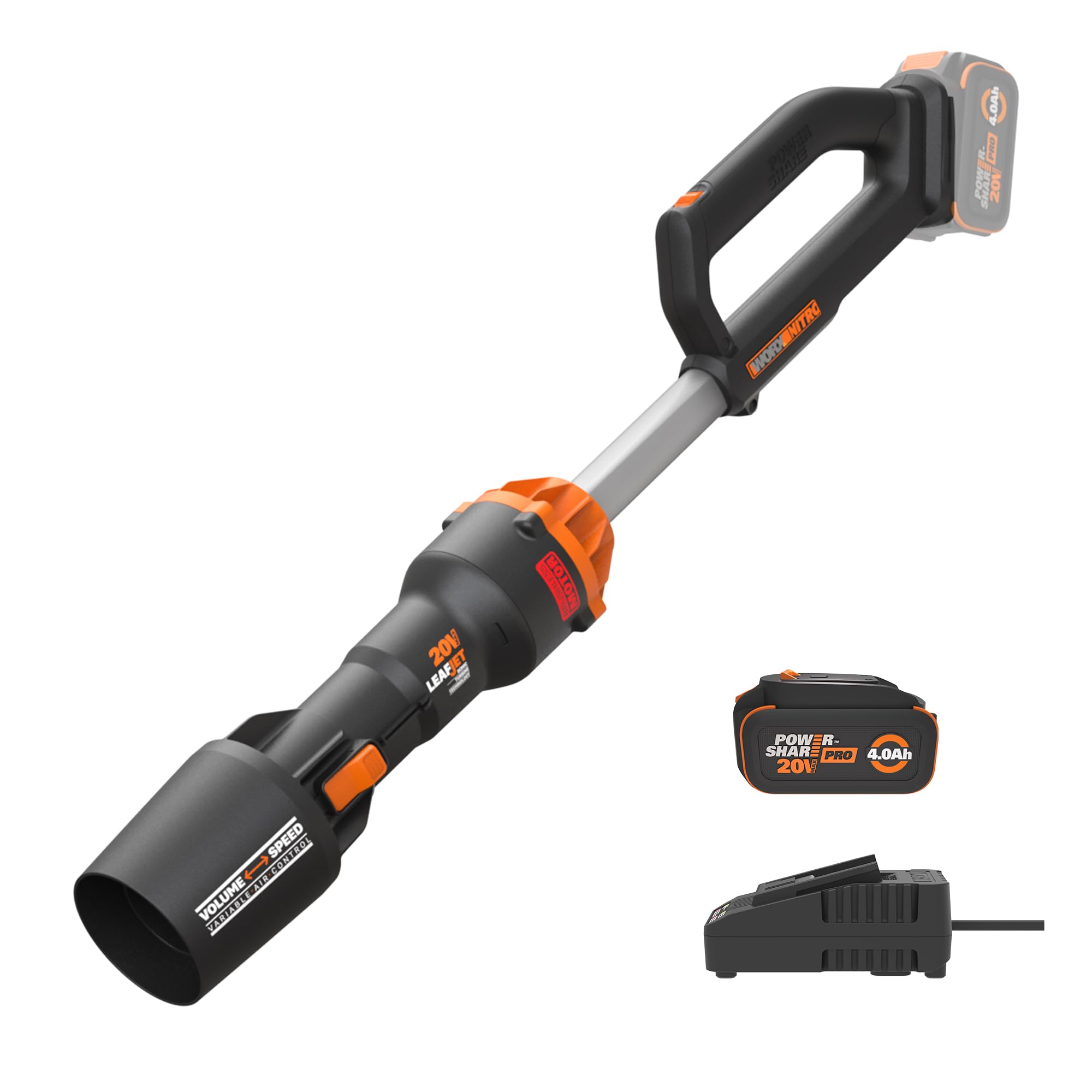 WORX WG543 20V Cordless Leaf Blower with Brushless Motor - Includes Battery & Charger (3.8 Lbs) - Powerful & Lightweight for Lawn Care, Yard Cleanup, and Outdoor Maintenance