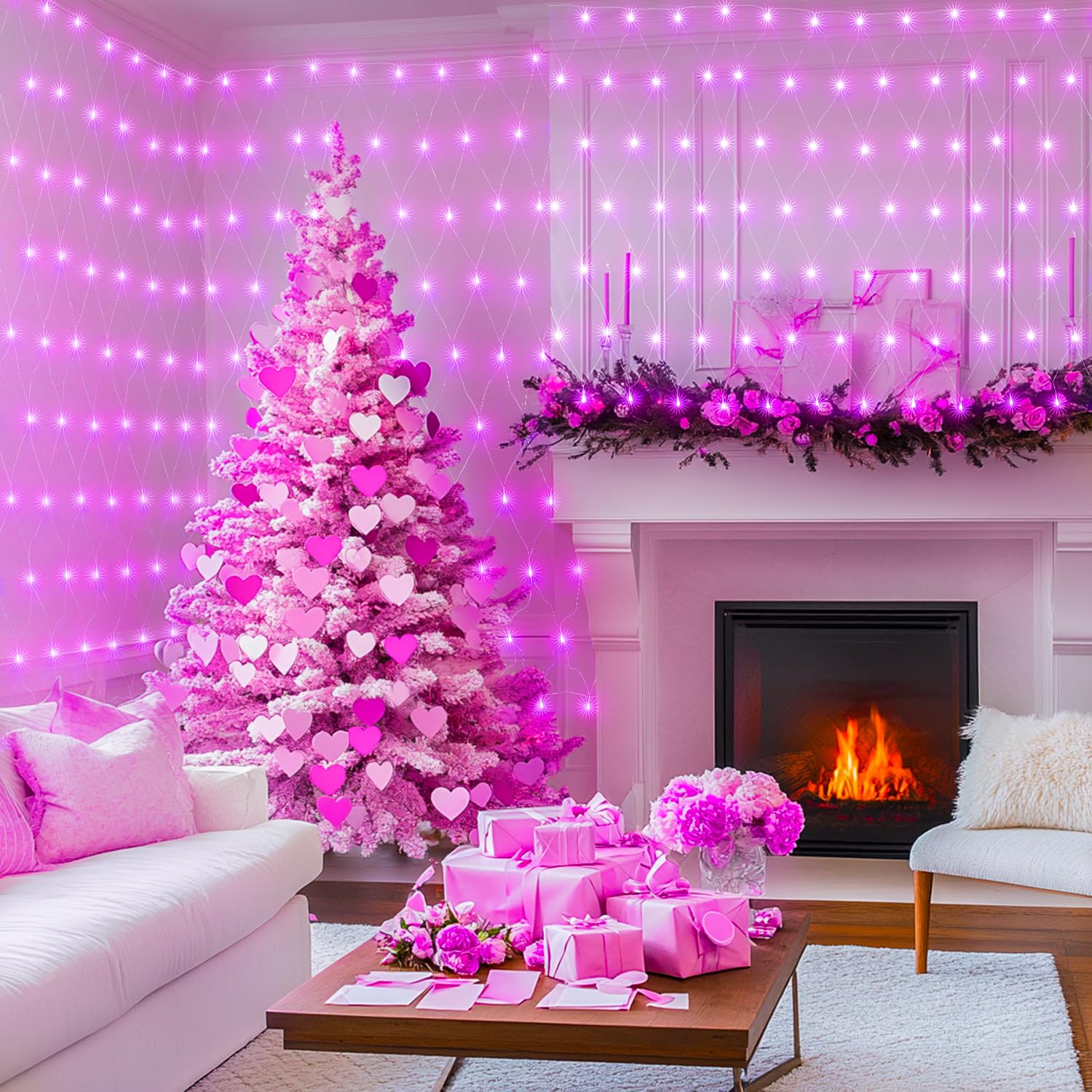 JMEXSUSS 200 LED Pink Net Lights Outdoor - 8 Modes Waterproof Mesh String Lights for Bushes, Wedding, Christmas Decor (9.8ft x 6.6ft) - Perfect for Garden, Patio, Ceiling & Holiday Lighting