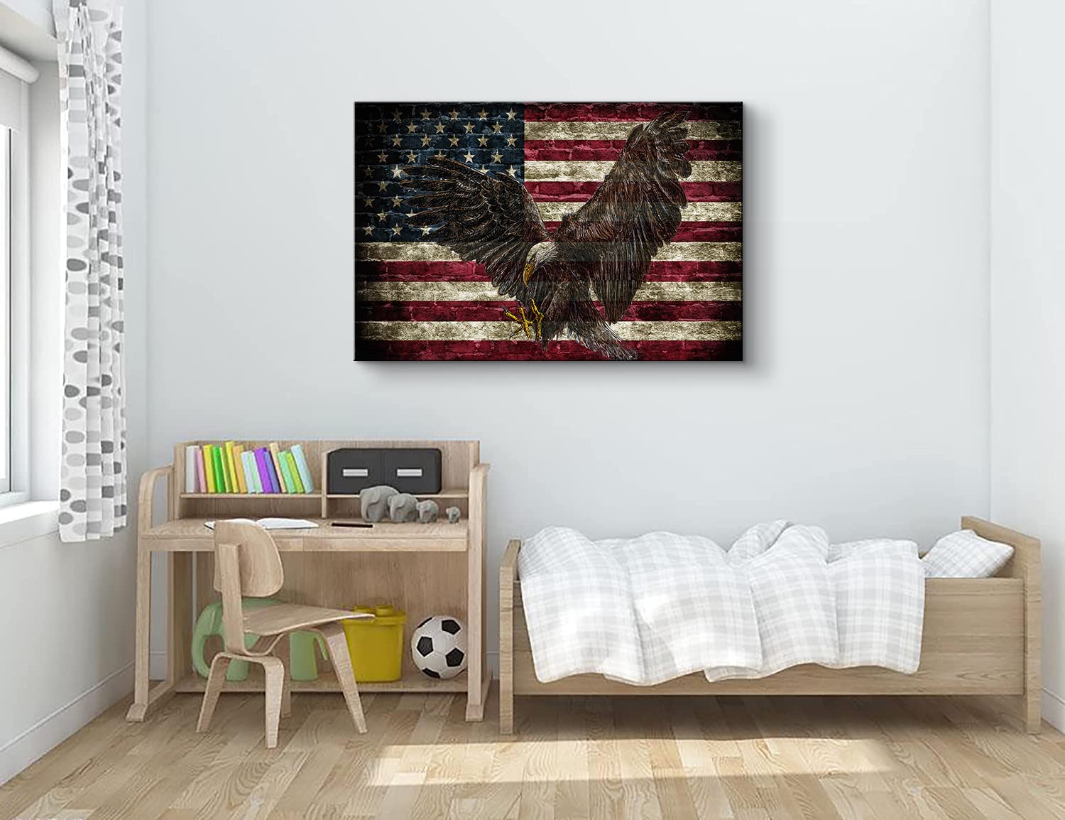 Patriotic American Flag Canvas Wall Art with Bald Eagle - Ready to Hang 28x40 Inches - USA Country Flags Decor for Living Room, Office & Man Cave - Perfect for Independence Day, Veterans Day & Home Decoration