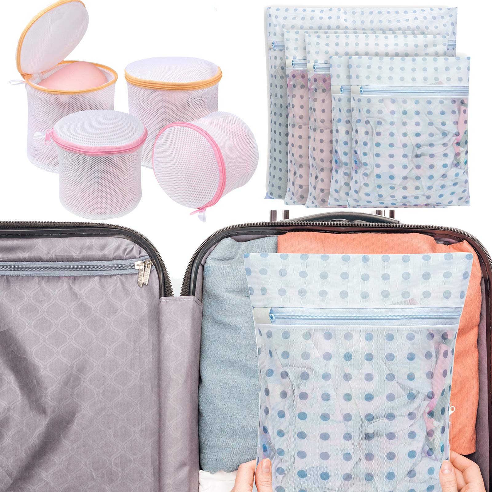 Bagail 9-Piece Mesh Laundry Bag Set - 5 Delicate Wash Bags & 4 Bra Wash Bags for Gentle Clothing Protection | Perfect for Travel, Gym, and Home Laundry Care