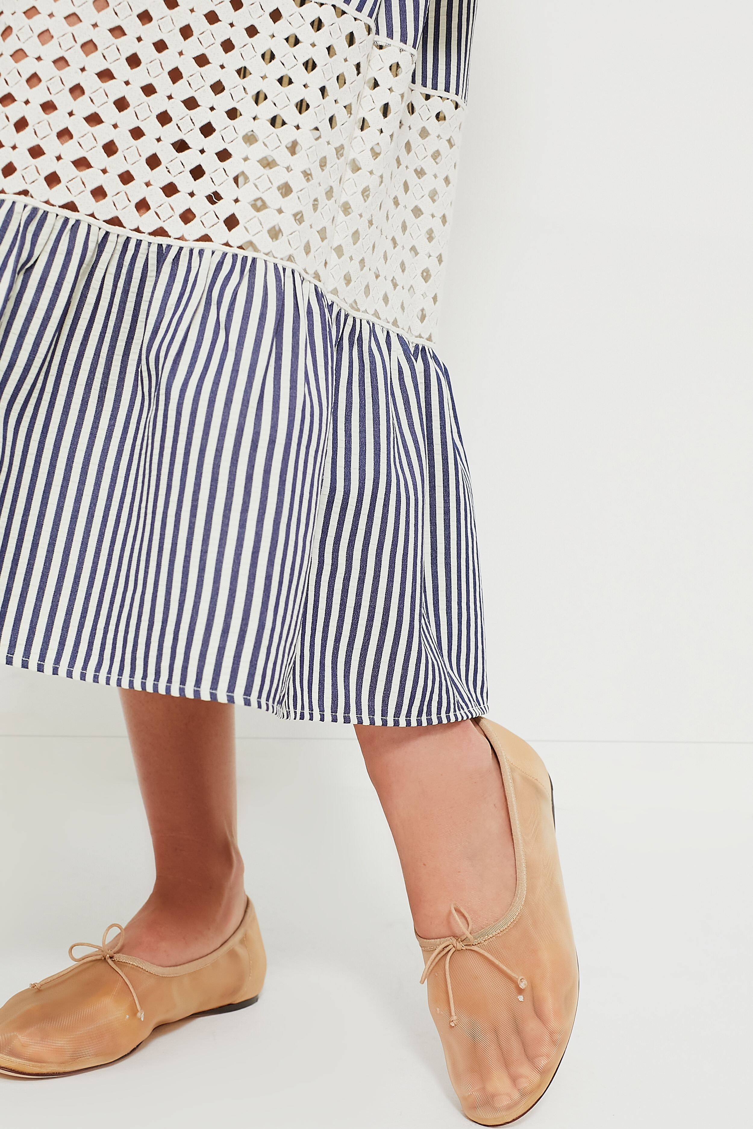 Blue Stripe Eyelet Hana Skirt - Floral Lace Summer Dress for Women | Perfect for Beach Vacations, Garden Parties & Boho Fashion