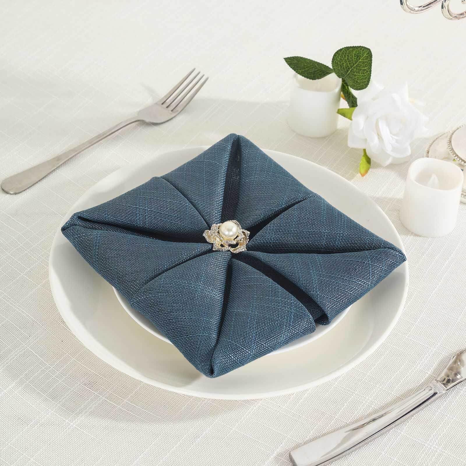 Efavormart 5 Pack Blue 20x20 Inch Premium Faux Linen Napkins - Slubby Textured Wrinkle Free Cloth Napkins for Wedding, Party & Formal Dining Decor