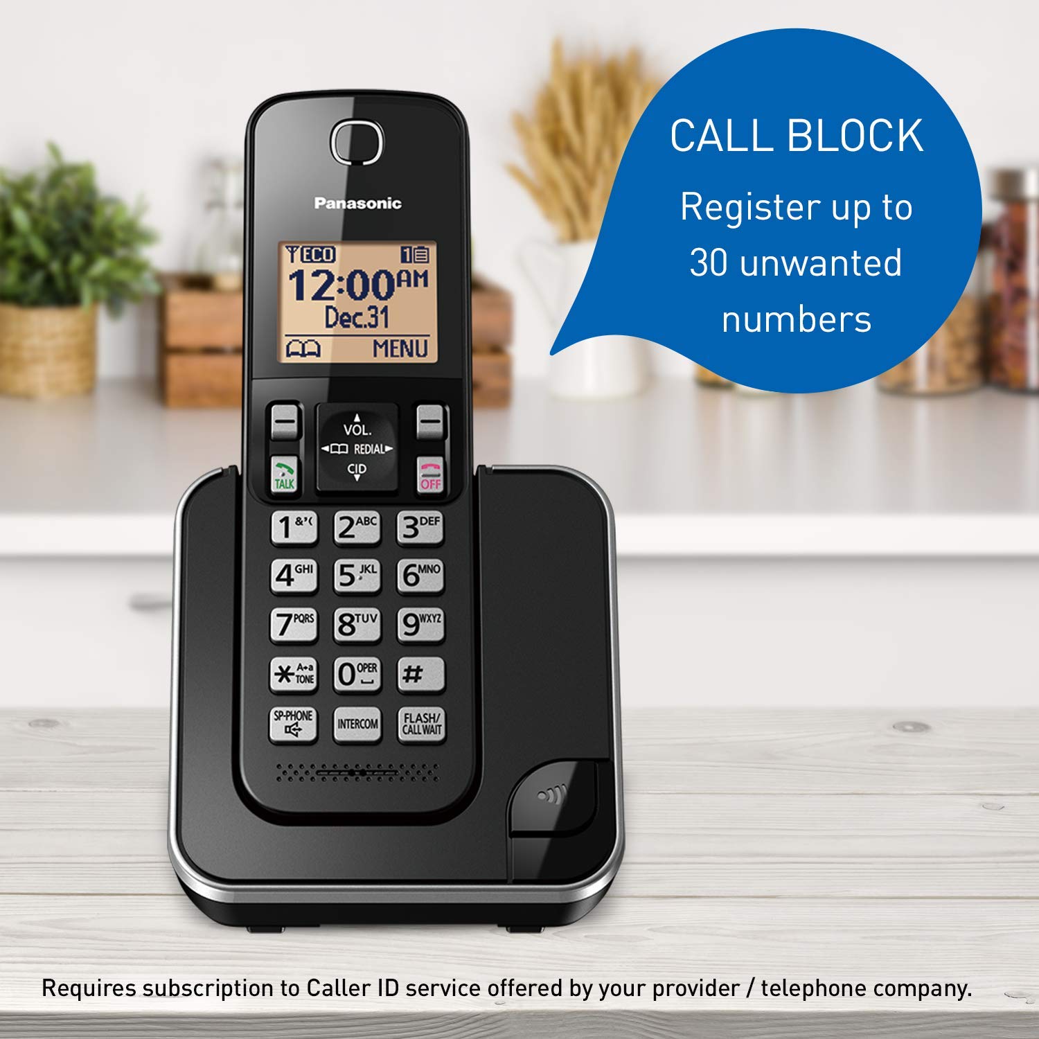 Panasonic KX-TGC384CB DECT 6.0 Expandable Cordless Phone System with Call Blocking - 4 Handsets - Black - Ideal for Home & Office Communication