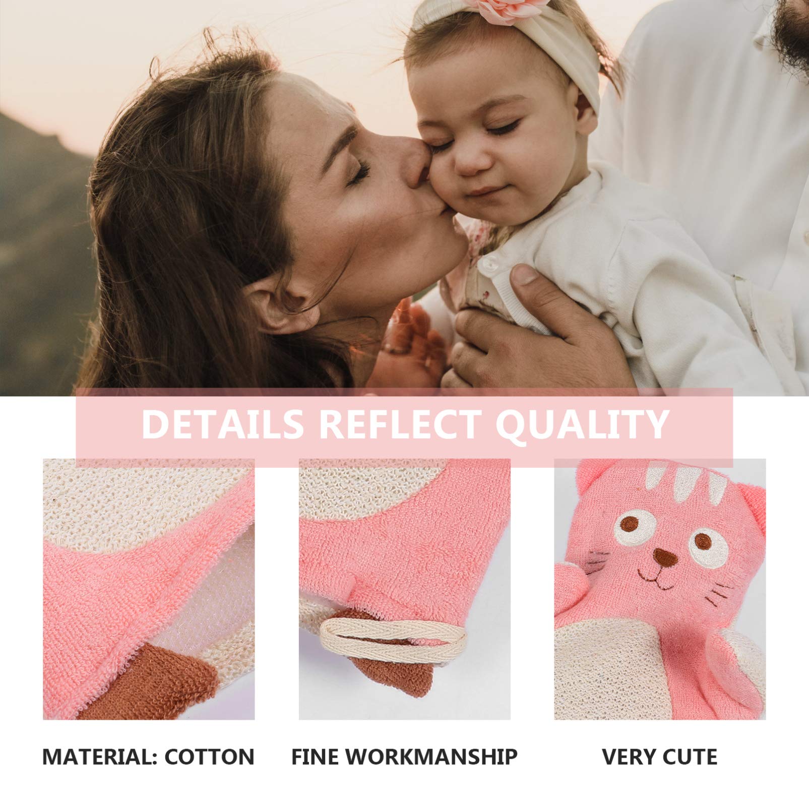 Beaupretty 3pcs Kids Bath Sponge Set - Cute Cartoon Animal Baby Bath Gloves & Wash Mitt for Toddlers | Soft Cotton Towel Body Scrub | Natural Baby Shower Bathing Accessories for Sensitive Skin | Perfect for Daily Bath Time & Gentle Skin Care