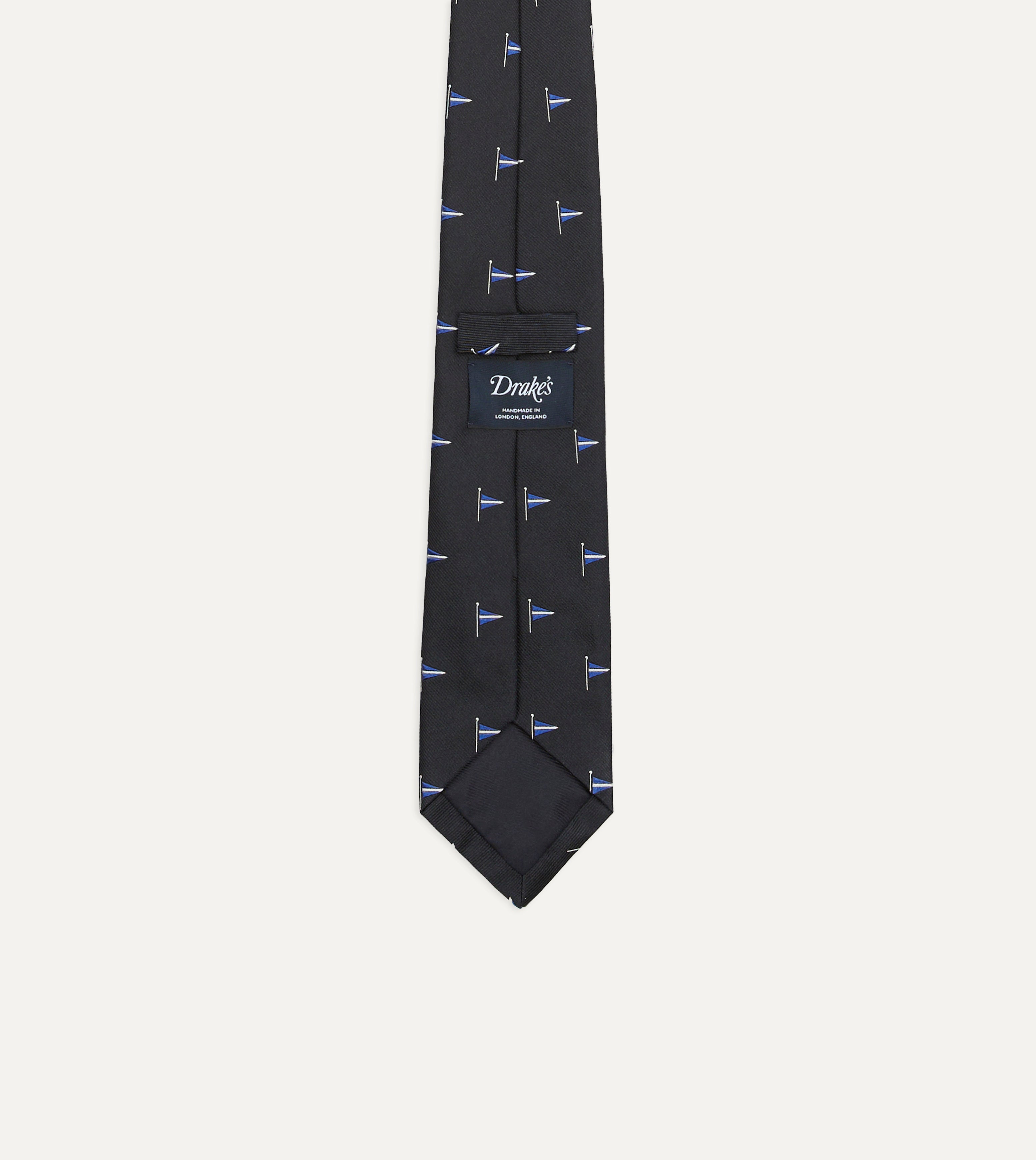 Navy Blue Silk Tipped Necktie with Pennant Motif - Elegant Formal Tie for Business, Weddings & Special Occasions