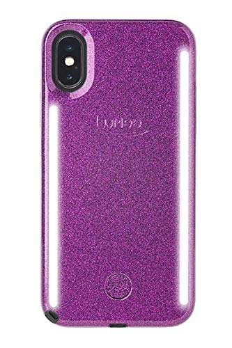 LuMee Duo Glitter Phone Case for iPhone Xs Max - Dark Purple with Front & Back LED Lights, Adjustable Dimmer, Shockproof Bumper Case - Perfect for Selfies, Night Photography, and Low-Light Video Calls