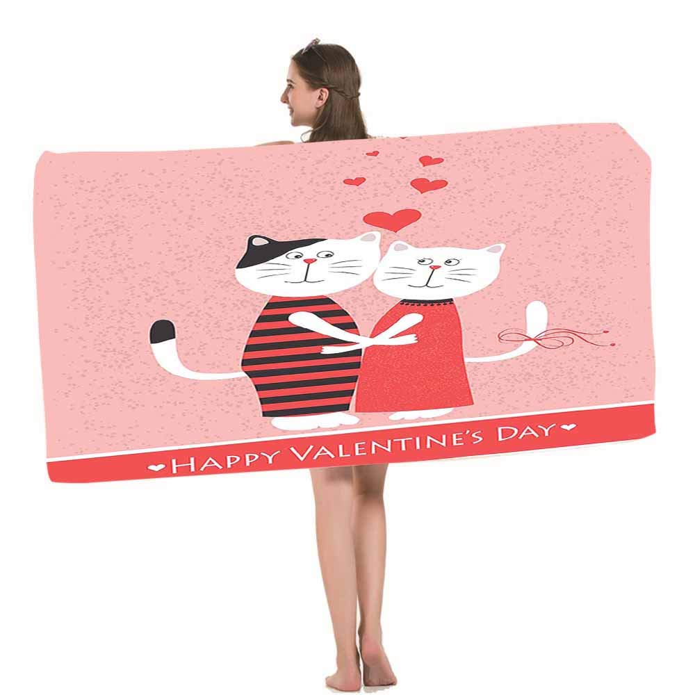 Soft & Absorbent HOSNYE Cat Couple Beach Towel - Romantic Two Cats in Love Design for Swimming, Beach, Gym & Bathroom Use - Perfect Valentine's Gift for Couples