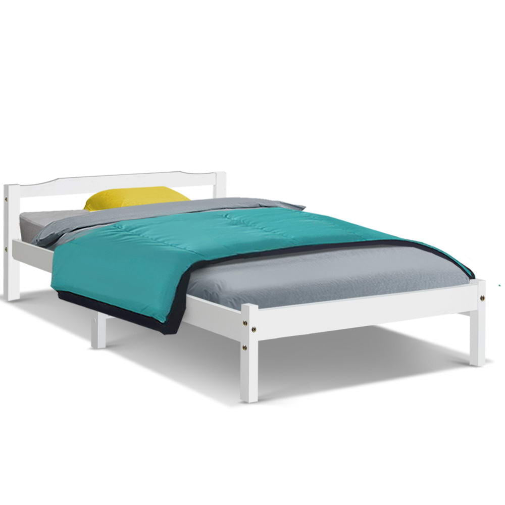 Gibson Solid Wood Single Bed Frame - White | Sturdy & Durable Twin Size Wooden Bed for Kids, Teens & Adults | Perfect for Bedrooms, Guest Rooms & Dormitories