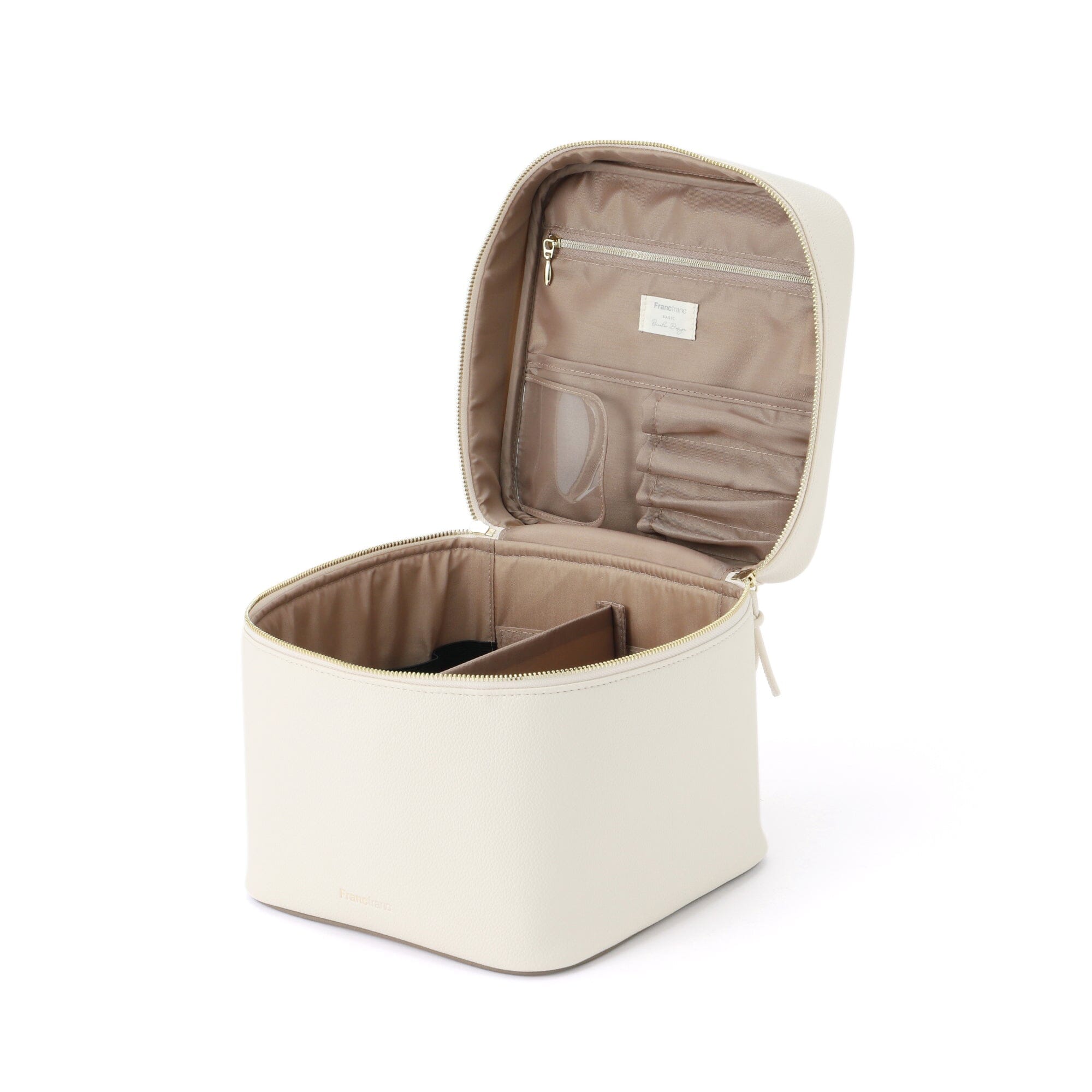 Bicolor Vanity Pouch L Ivory - Elegant Makeup Bag for Women | Perfect for Travel, Gym & Daily Essentials Organization