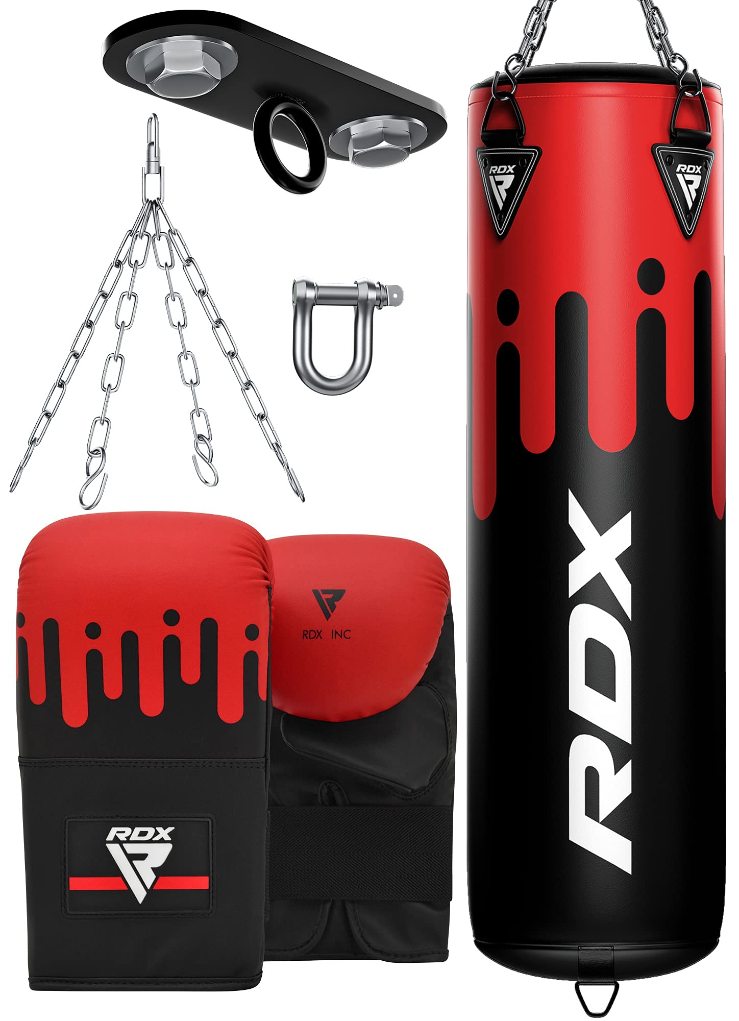 RDX 5FT Unfilled Punching Bag Set with Muay Thai Training Gloves & Punch Mitts - MMA, Kickboxing, Martial Arts Equipment - Includes Hanging Chain & Ceiling Hook - Perfect for Home Gym, Boxing Training, and Fitness Workouts