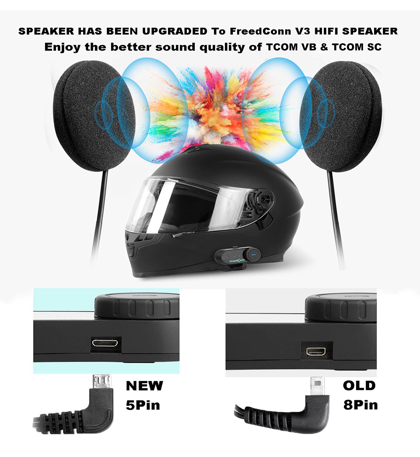 FreedConn Bluetooth Intercom Headset with Microphone - 5-Pin Upgrade for KY Pro TCOM-VB/TCOM-SC - Noise Cancelling Speaker for Motorcycle Communication (Ideal for Group Riding, Touring & Adventure)