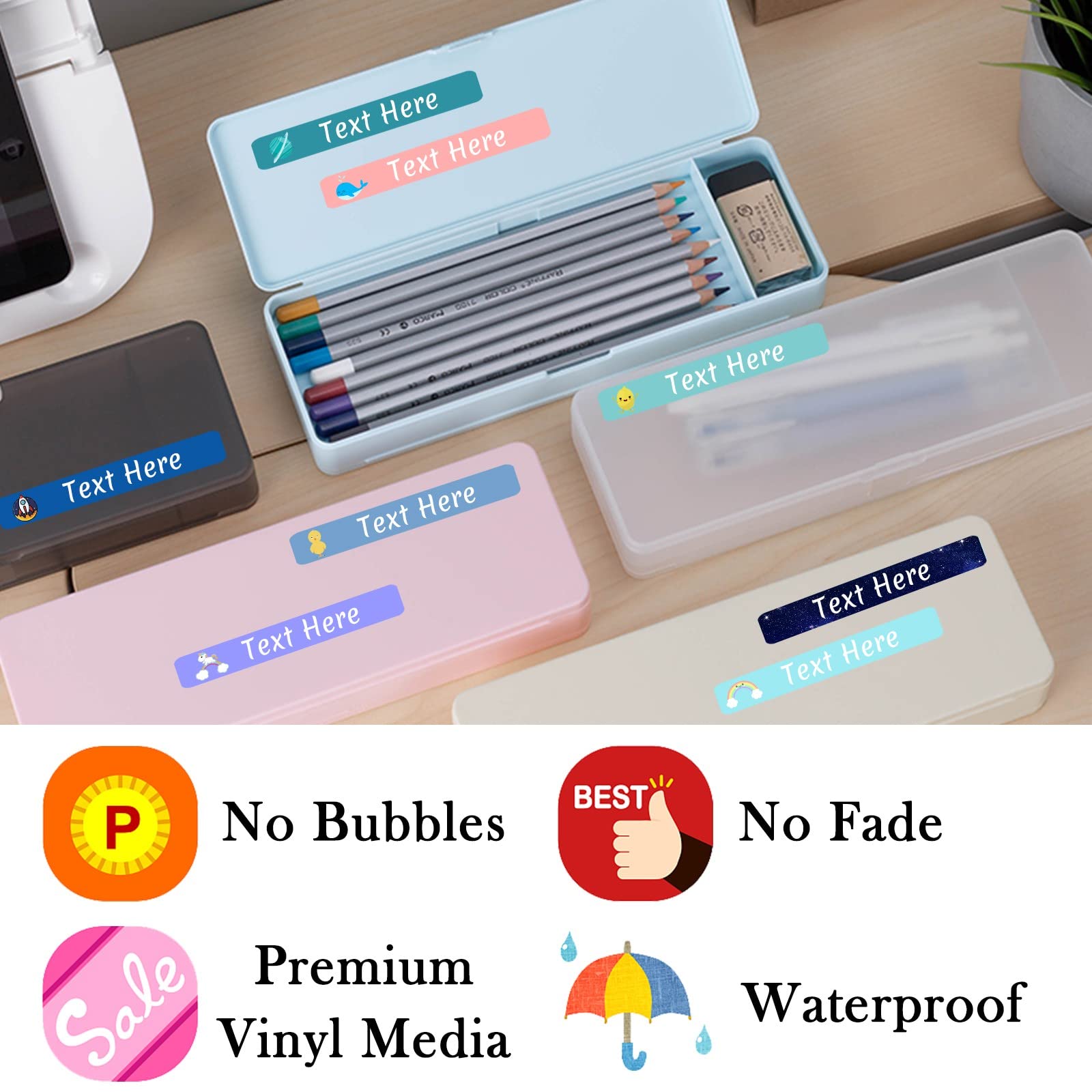 Custom Waterproof Name Labels for Kids - 100PCS School Supplies Stickers for Books, Bottles & Lunch Boxes