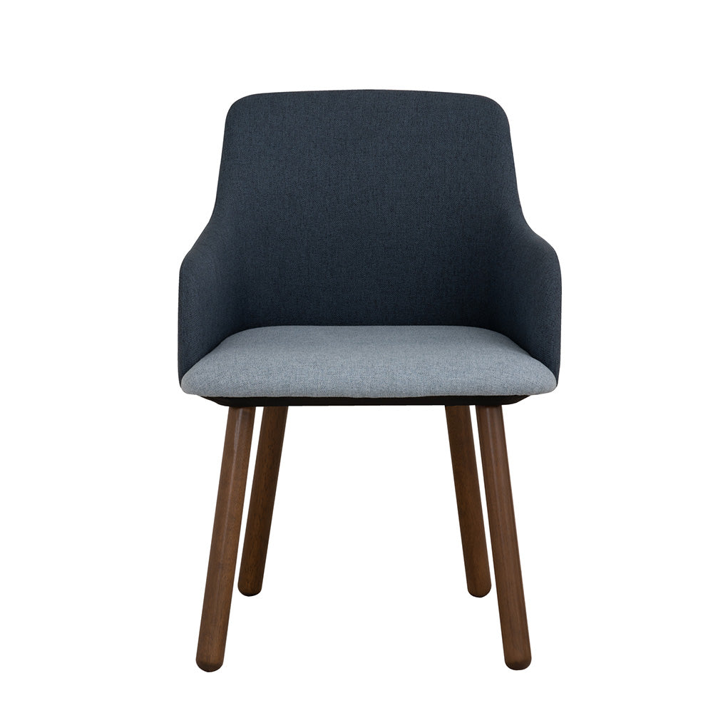 JOLLIN Modern Arm Chair - Walnut Wood Frame with Blue Upholstery - Comfortable Lounge Chair for Living Room, Bedroom, or Office