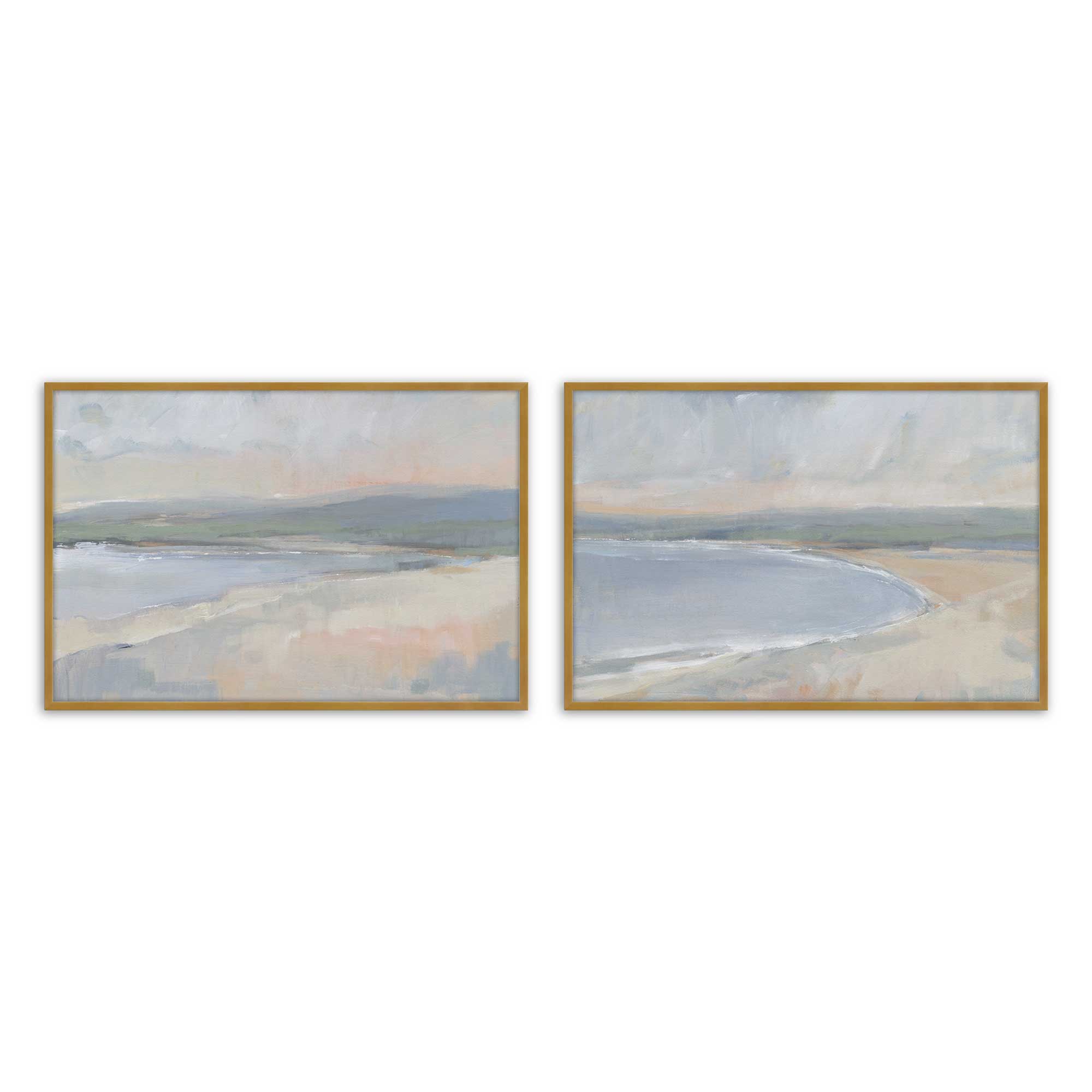 Hazy Beach at Dawn - Set of 2 Coastal Wall Art Prints for Living Room & Bedroom Decor
