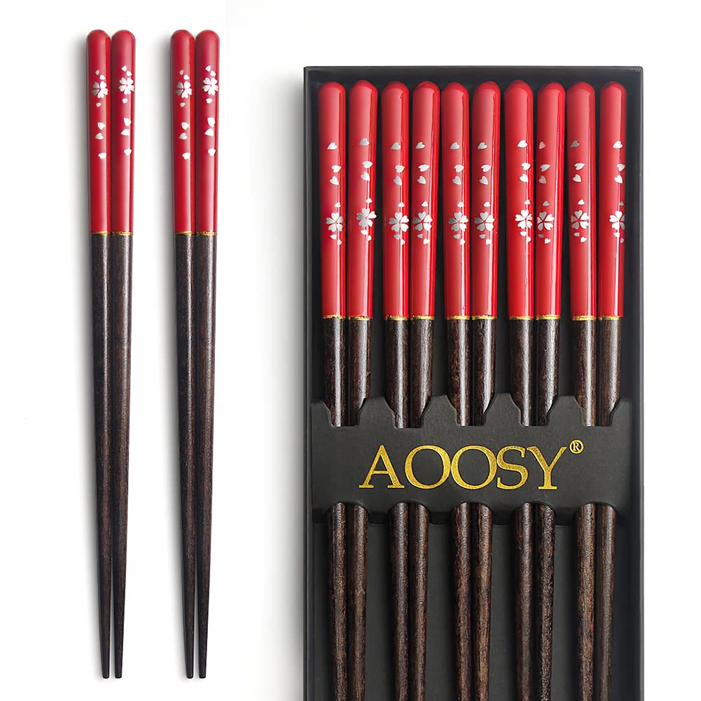 Japanese Wooden Chopsticks Set - 5 Pairs Reusable Utensils for Sushi, Noodles & Rice Bowls