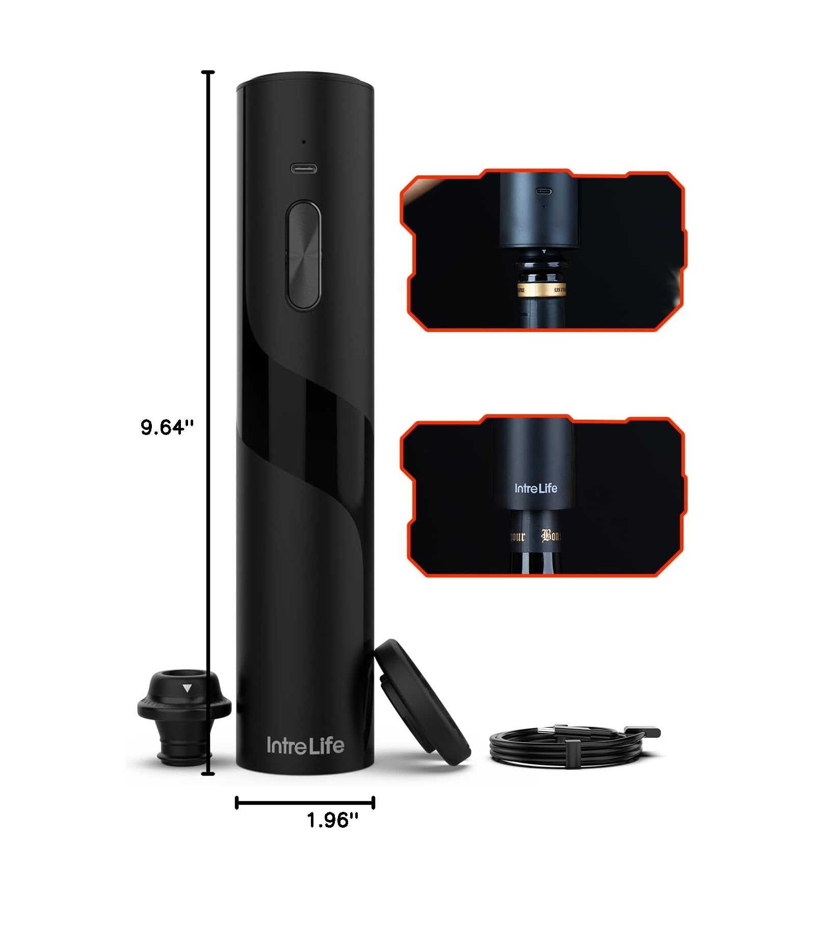 2 in 1 Rechargeable Electric Wine Opener Set with Vacuum Preserver, Foil Cutter & Automatic Wine Saver Pump - Perfect for Home Bars, Dinner Parties & Wine Lovers (Includes Wine Stopper)