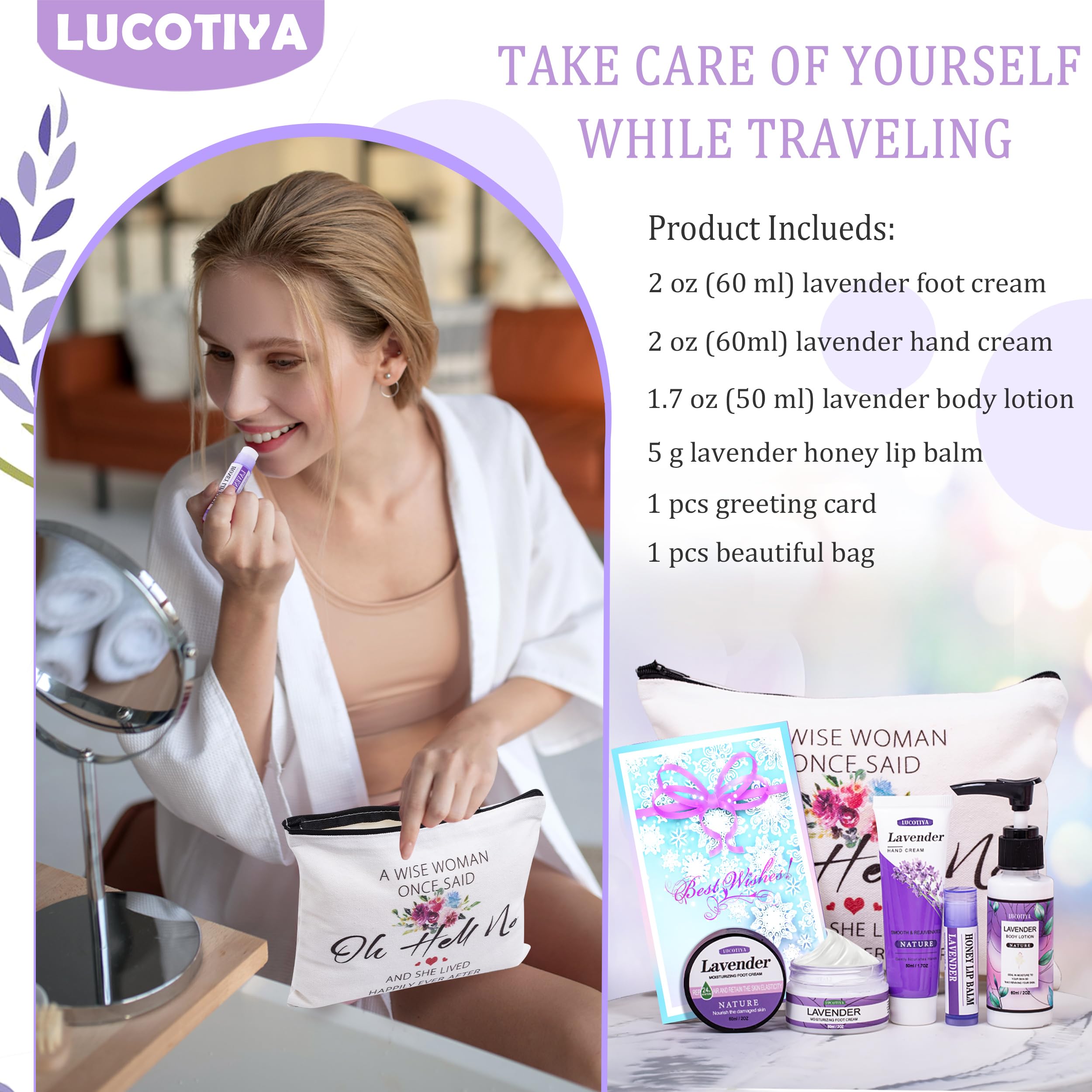 Best Travel Size Toiletries Kit for Women - Lavender Scented Self Care Gifts Set for Her, Perfect Birthday/Christmas Present for Best Friend, Sister, Mom, Teacher or Grandma - Ideal for Spa Days, Vacation Trips and Relaxation Gifts