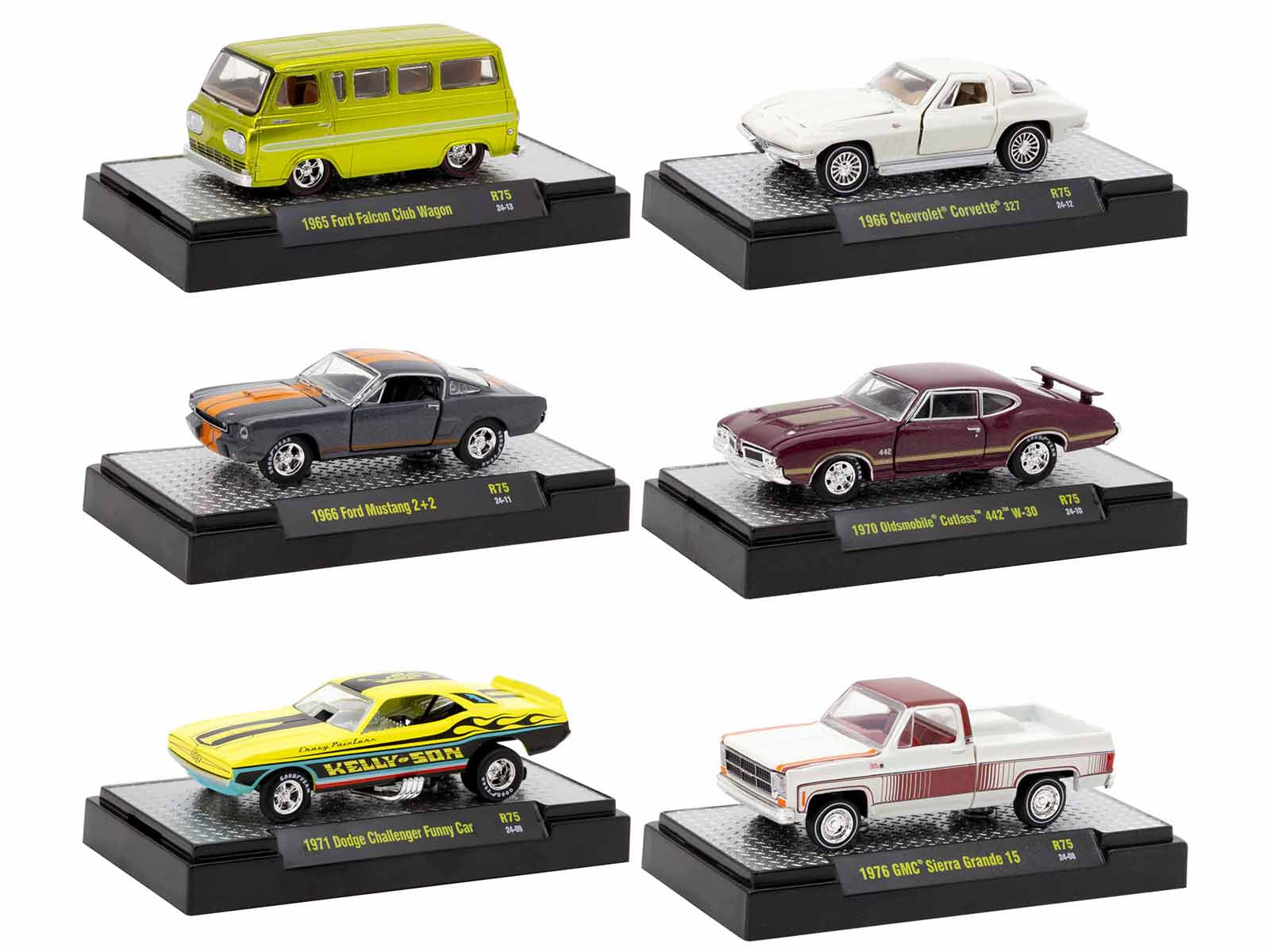 Limited Edition M2 Machines 1/64 Diecast Model Cars - Set of 6 Auto Meets Vehicles in Display Cases (Release 75) - Perfect for Collectors, Car Enthusiasts & Home/Office Decor