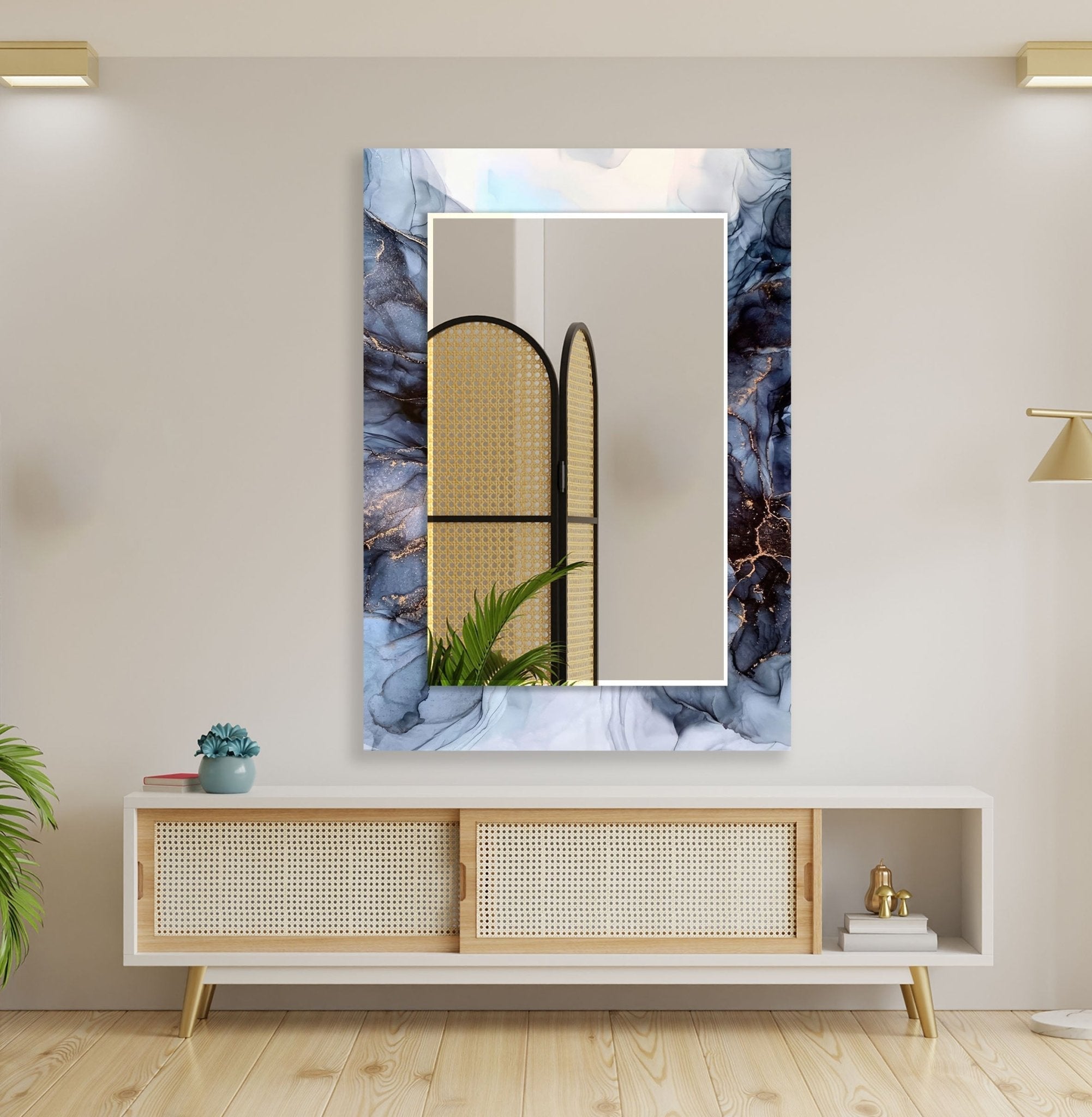 Abstract Grey Smoke Wall Mirror - Modern Decorative Mirror for Living Room, Bedroom & Bathroom - Stylish Home Decor & Functional Wall Art
