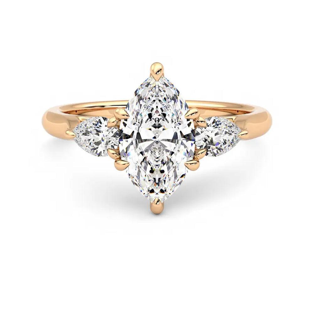 Three Stone Marquise Cut Moissanite Engagement Ring with Hidden Anniversary Stone - Elegant Wedding Proposal Jewelry for Brides & Anniversary Gifts