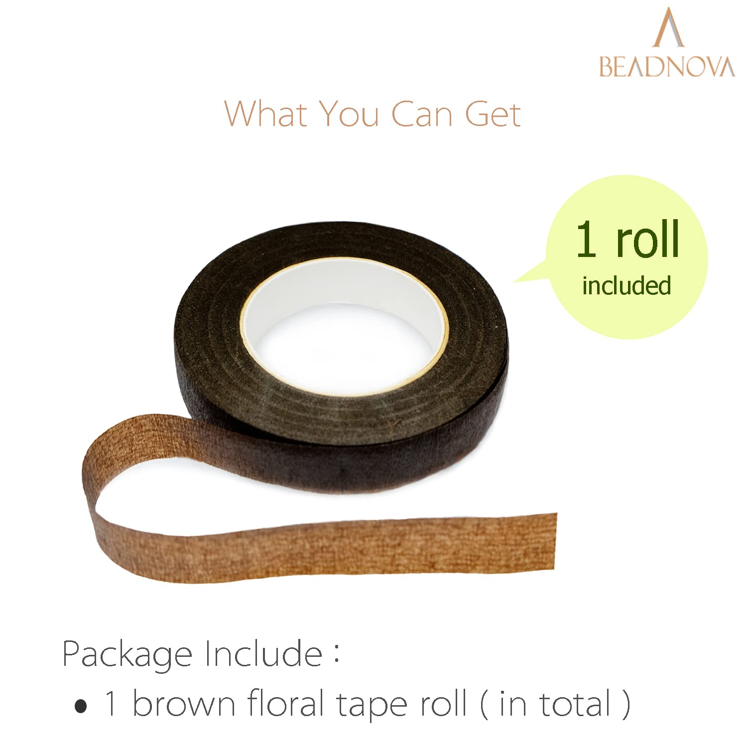 BEADNOVA 1/2 Inch Floral Tape - Brown Flower Stem Wrap Tape for Bouquets, Floral Arrangements, DIY Crafts (30 Yards) - Perfect for Wedding Flowers, Gift Wrapping & Home Decor