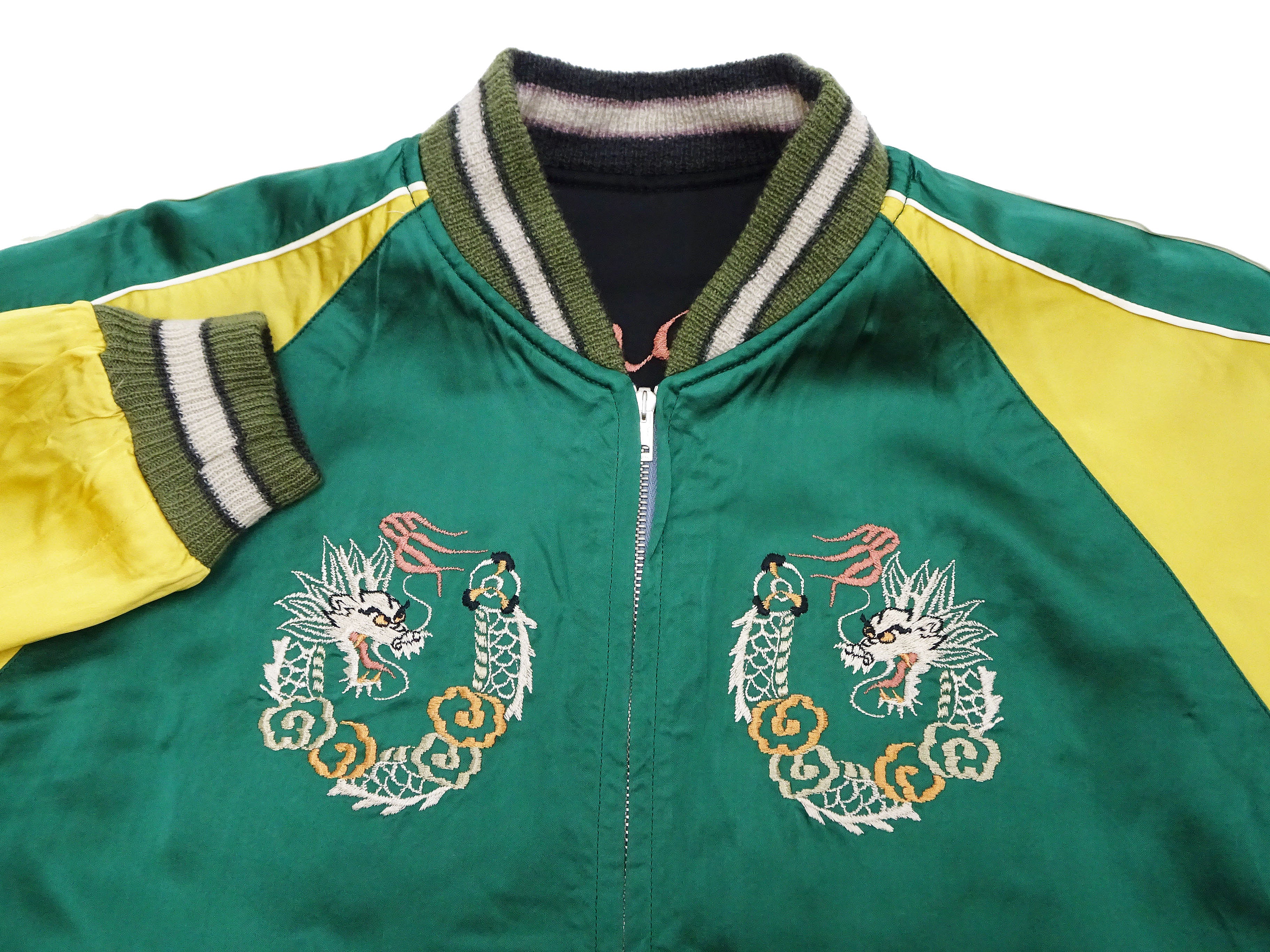 KOSHO & CO. Men's Japanese Souvenir Jacket - Silver Dragon & Tangled Dragons Embroidery Sukajan Jacket for Men | Vintage Asian Streetwear Fashion | Perfect for Casual Wear, Cosplay, and Gift Giving