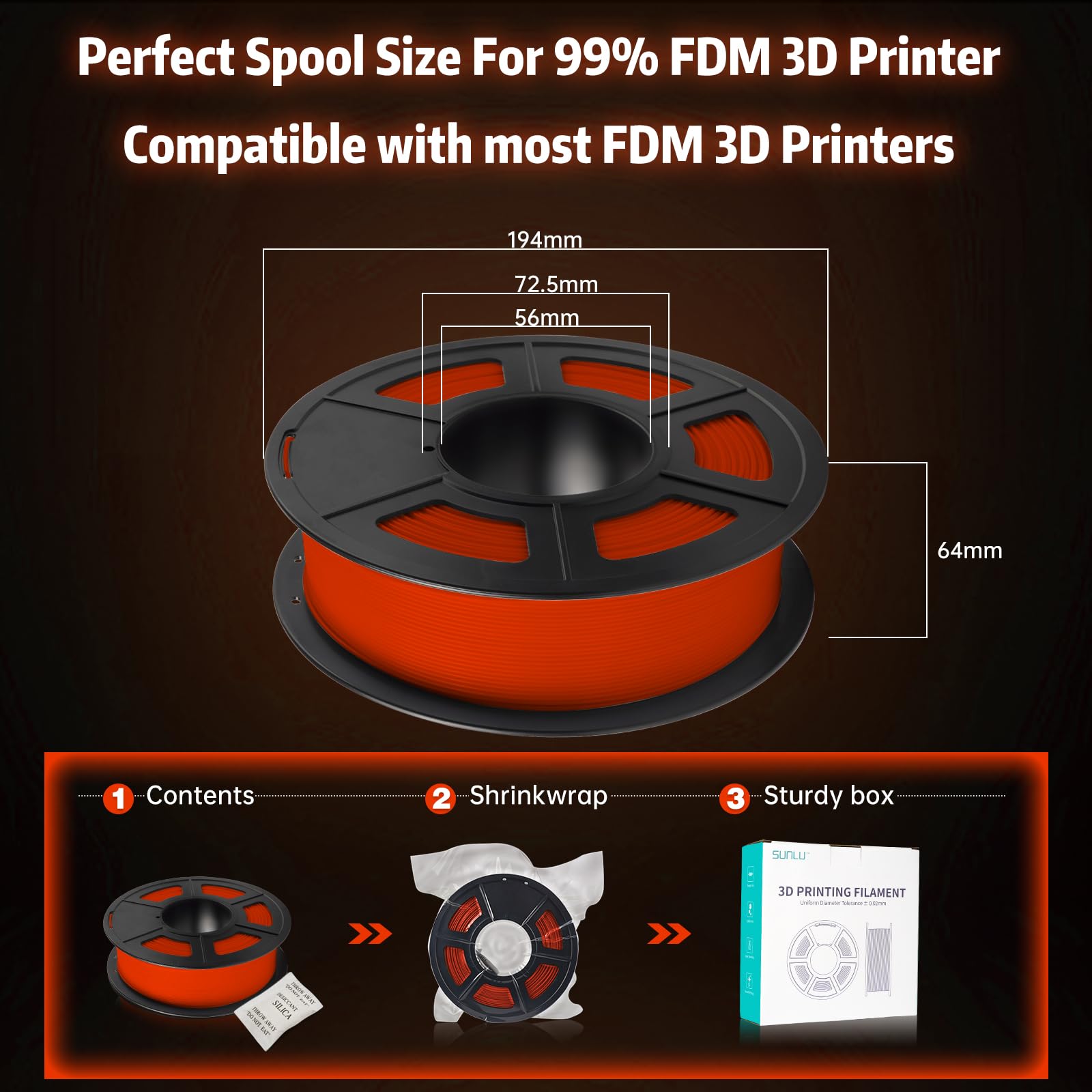SUNLU Glow in The Dark PLA Filament 1.75mm - High Precision +/- 0.02mm, Luminous 3D Printer Filament for FDM Printers, 1kg Spool (2.2lbs) - Perfect for Nighttime Decor, Cosplay Props & Creative DIY Projects (Red PLA, Glow Red)