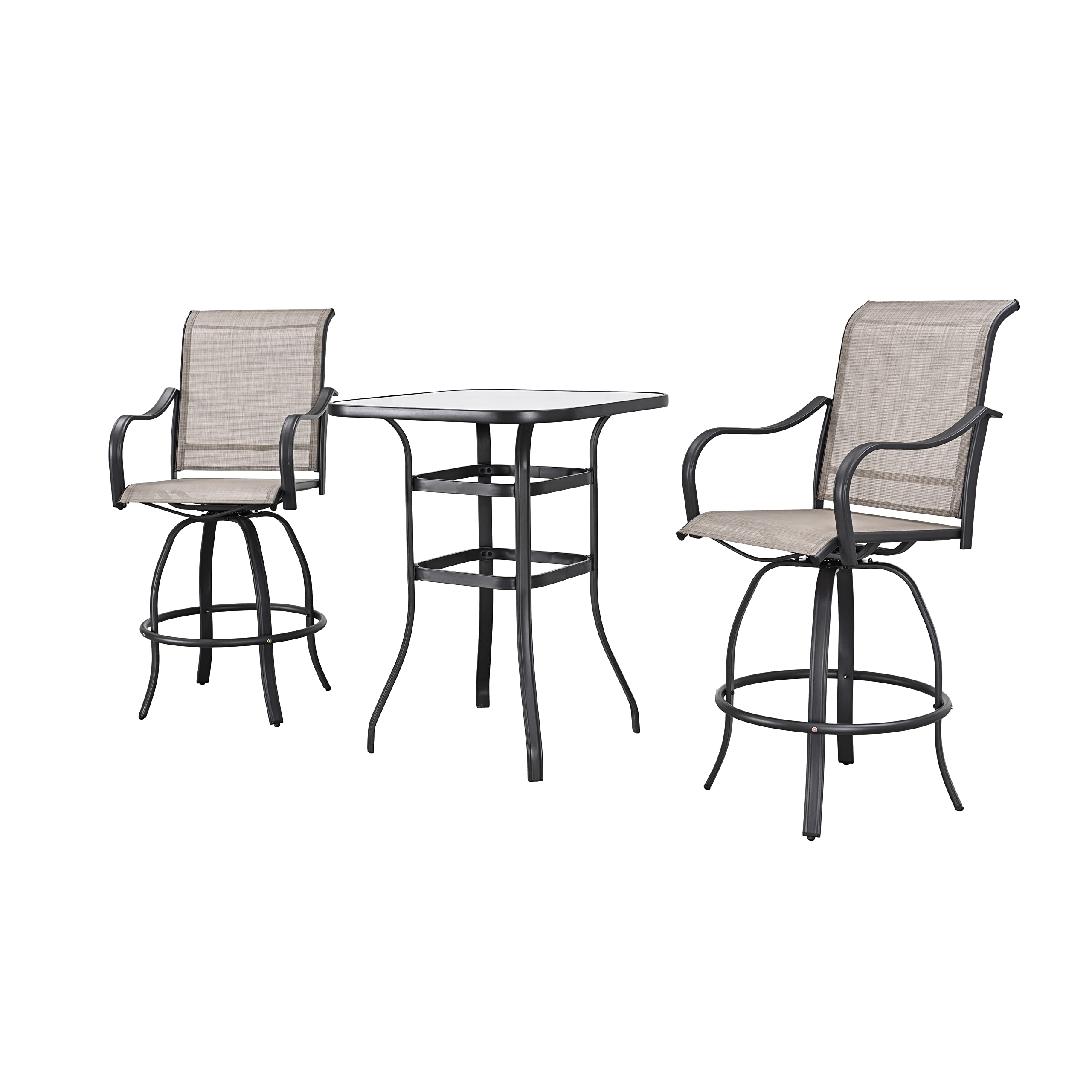 LOKATSE HOME 3-Piece Bar Height Bistro Patio Set with Swivel Chairs - High Top Outdoor Dining Table & Chairs for Backyard, Garden, Balcony - Weather-Resistant Grey Furniture for Entertaining & Relaxation