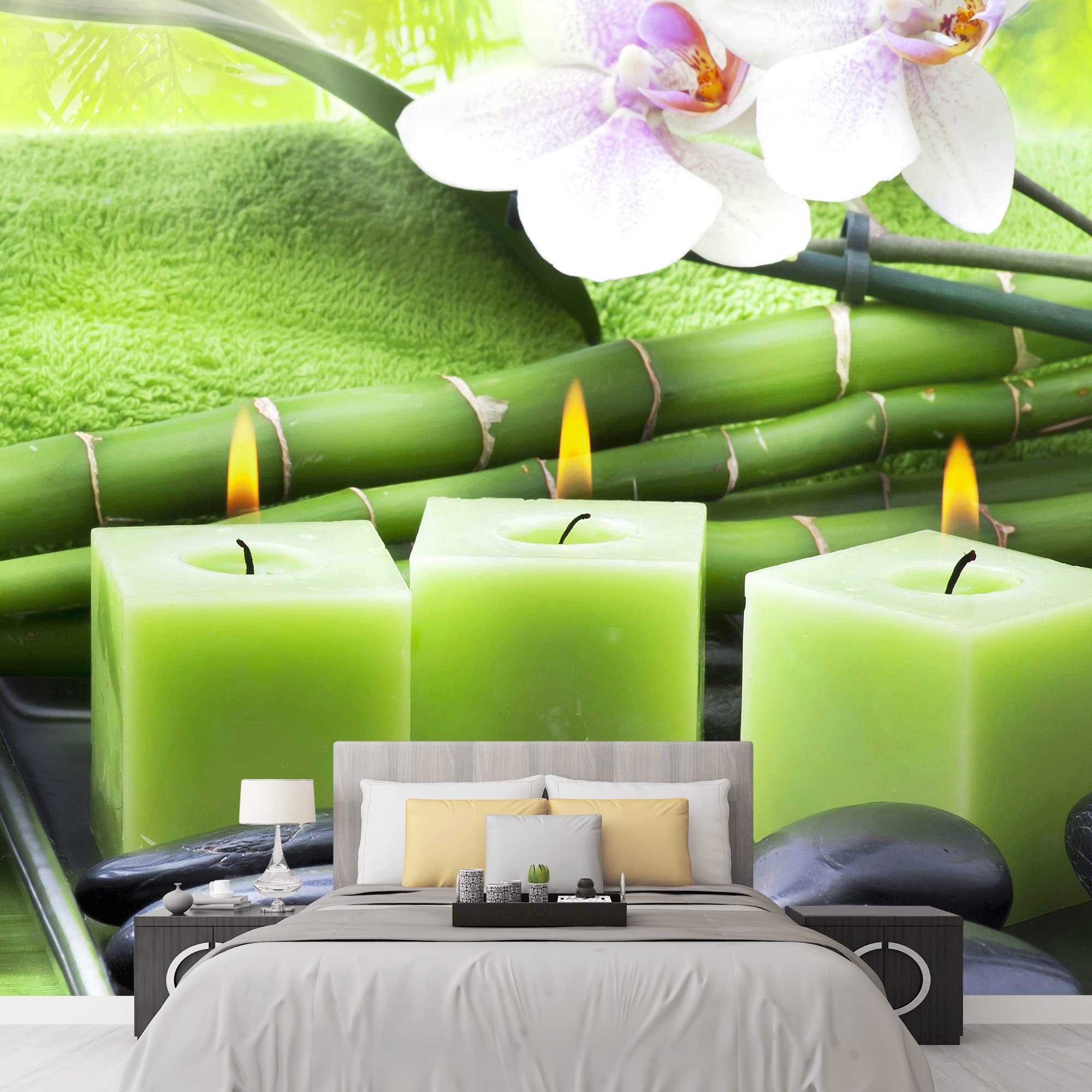 Wall26 Removable Wall Sticker - Orchid Flowers, Massage Stones & Candles Nature Photography Mural (100x144 inches) for Living Room, Bedroom & Office Decor | Realistic Landscape Wall Art for Home & Spa Relaxation